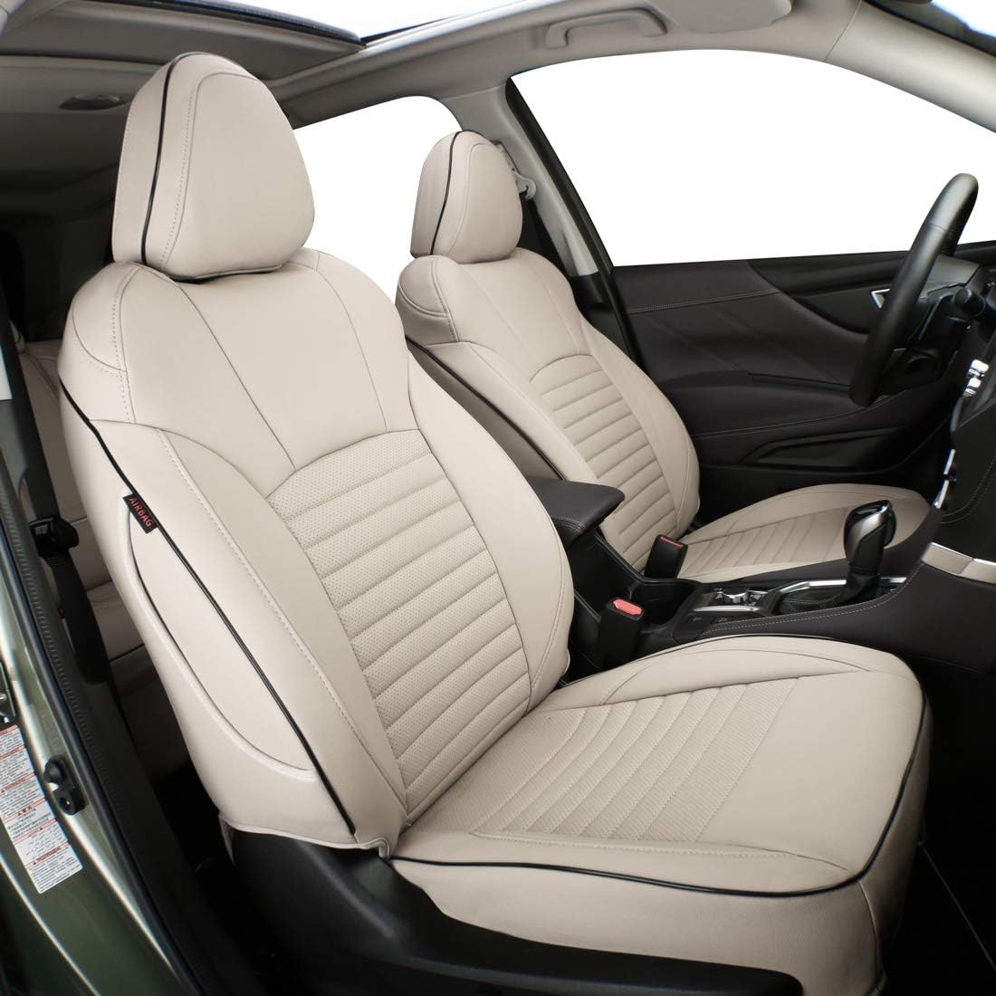 Fgaith A/Beige Fgith Lether Set Covers Full Set For Mitsubishi Shogun 2007-2018 [5Door], Cr Wterproof Set Cover Comptible Irbg Front Nd Bck Set Protector Uto Ccessories,