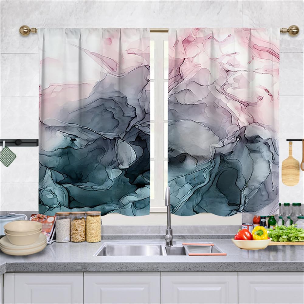 Highdi 2 Panels Kitchen Curtains for Small Windows, Short Cafe Curtains for Kitchen with Rod Pocket Decor for Bathroom Cupboard Rustic Farmhouse (Quicksand,70 * 100cm)
