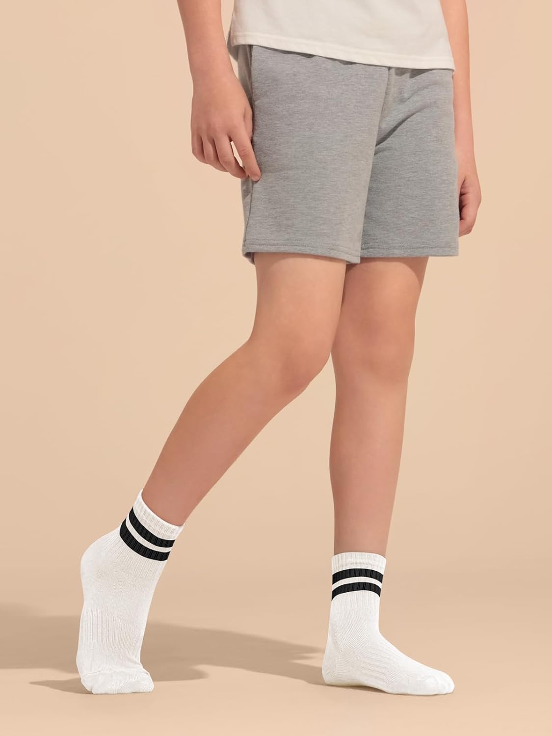 Haloumoning Boys Striped Crew Socks 6 Pairs Kids Cushioned Uniform Casual Athletic Soft Cotton Socks 4-15 Years - Image 2