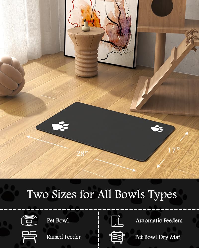 Tapis d'alimentation pour animal de compagnie - Tapis d'alimentation pour chien et chat - Fournitures pour animaux de compagnie (gris foncé, 43,2 x 71,1 cm)