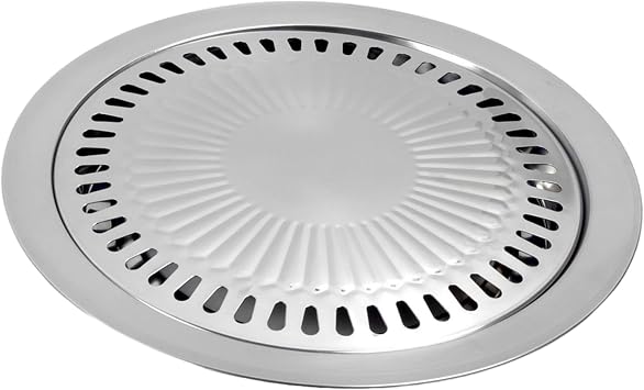 Korean BBQ Grill Pan, Smokeless Barbecue Plate, 12" Round Non-Stick Safe Stainless Steel BBQ Tool Sets for Indoor Outdoor Grilling