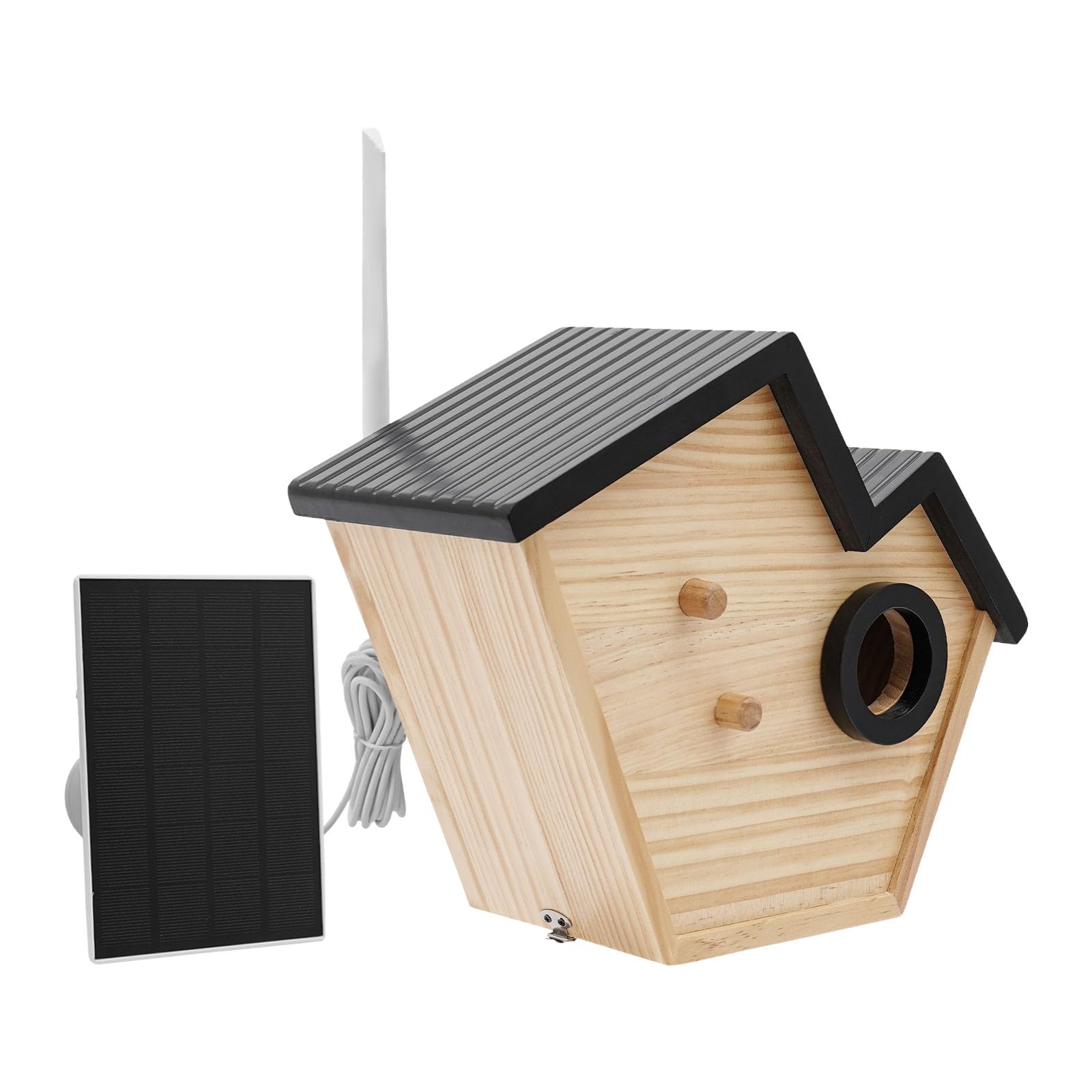 Casa de pájaros inteligente de madera con cámara, nido de pájaros alimentado por energía solar con detección de IA, nido con cámara de caza HD, visión nocturna, resistente a la intemperie