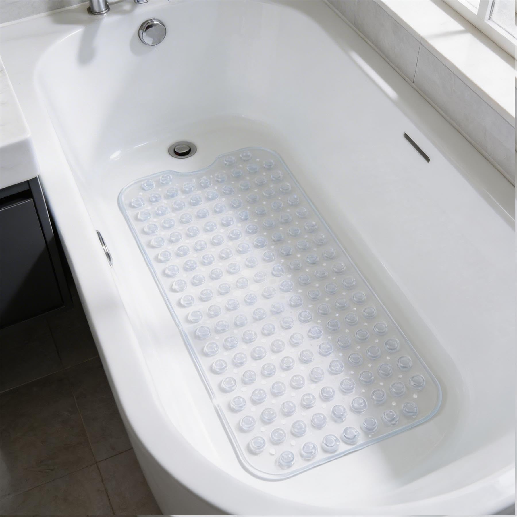 Harbour Housewares Non-Slip Bath Mat 100 x 40cm - Clear PVC, Anti-Slip Shower Mat, Tub Mat, Bathroom Rug, BPA-Free, Antibacterial, Quick-Dry, Safety Mat, Suction Grip