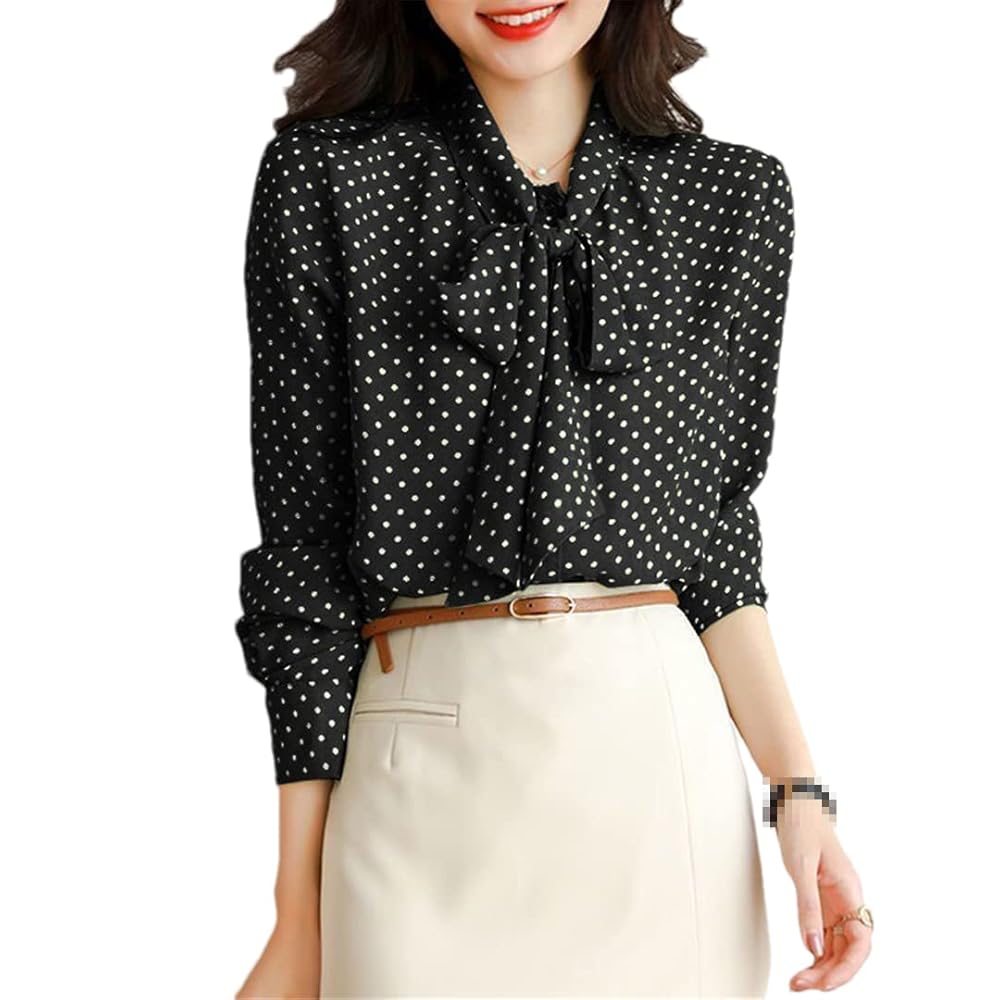 トップス loin. bowtie blouse cotton Women's Short Sleeve Chiffon Vintage Blouses with Bow Knot