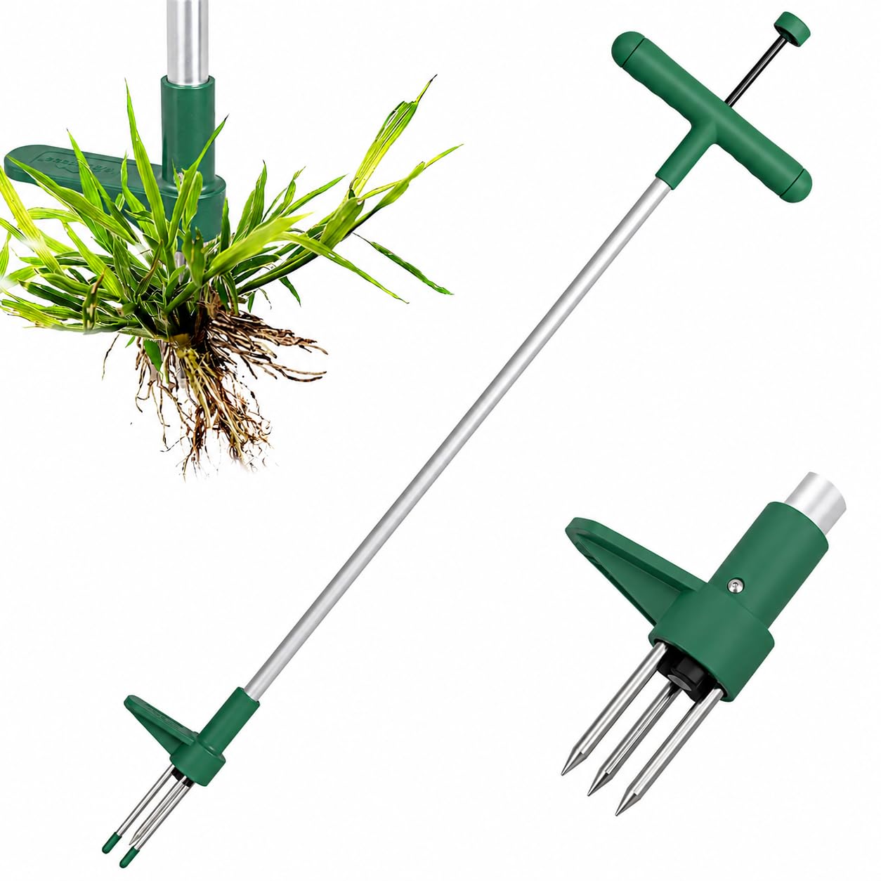 Vivo Technologies Weed Puller, Stand Up Weeder Hand Tool With 3 Claws, Long Handle Garden Weeding Tool for Dandelion, Twist Hand Weed Root Pulling Tool and Picker