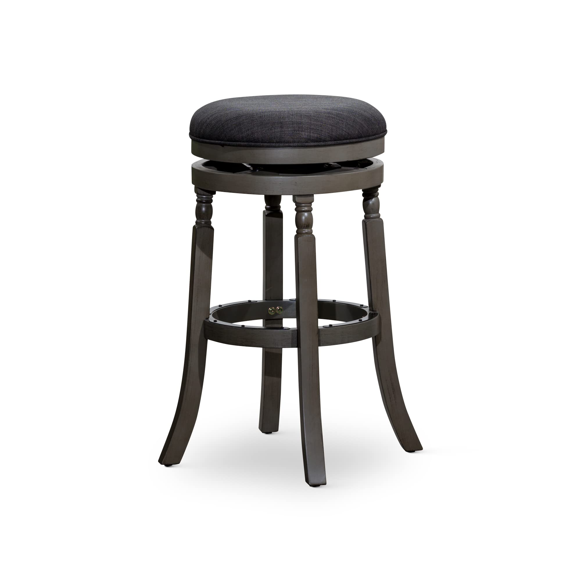 DTY Indoor Living Palmer Lake 30 Inch Bar Height Stools - Backless Swivel, Weathered Gray Finish with Charcoal Fabric Seat