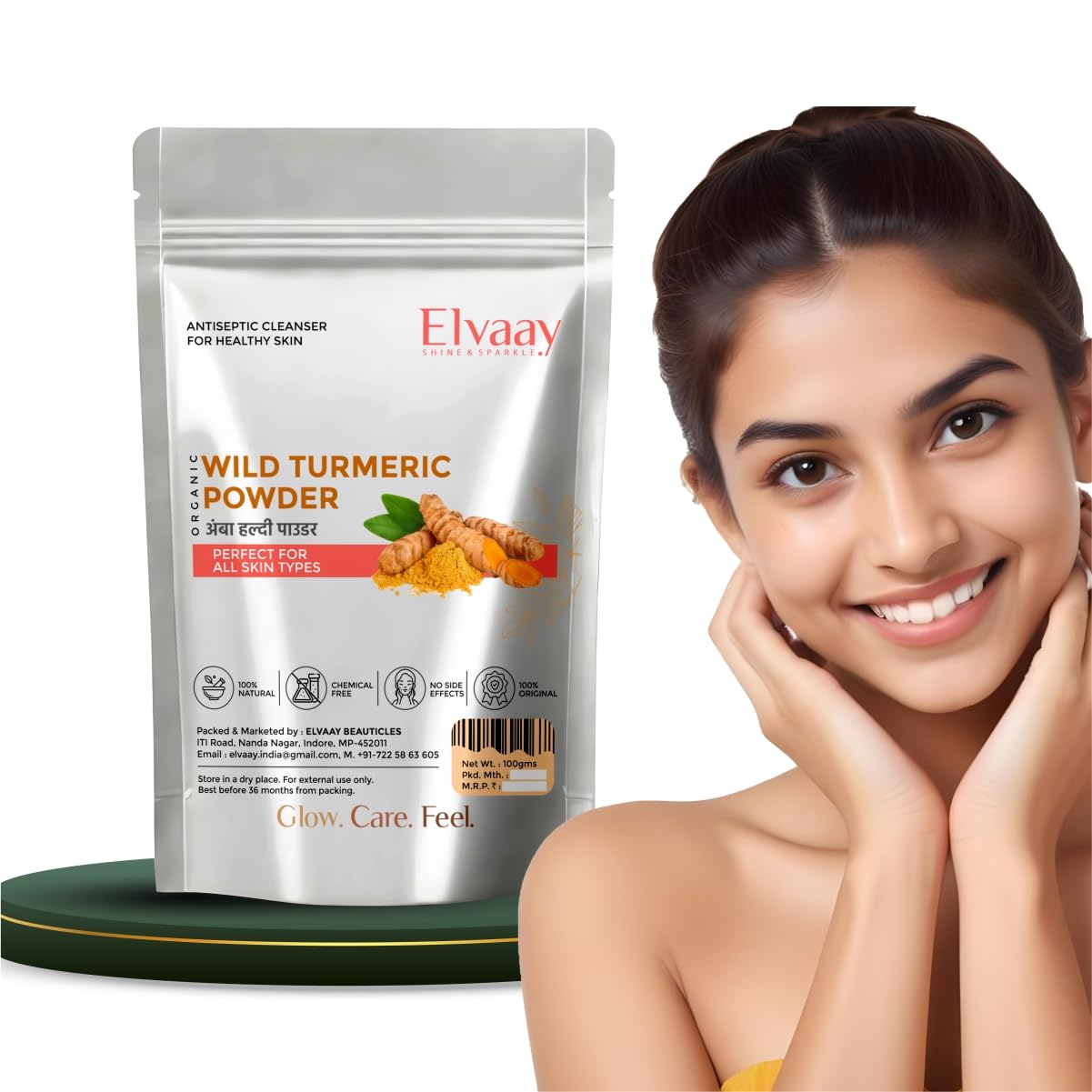 Elvaay Fine Wild Turmeric or Kasturi Haldi Bath Powder for Skin Whitening, Body Scrub for Women, Cleanser, 100g-picture-21
