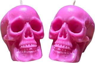 2 pcs pink skull candles for love spells (gift, witches, witch, figure, aessthetic, skeleton, goth, spooky, ritual, fireplace, decorations, bloody, brain, spiritual, weird, satanic, drip)