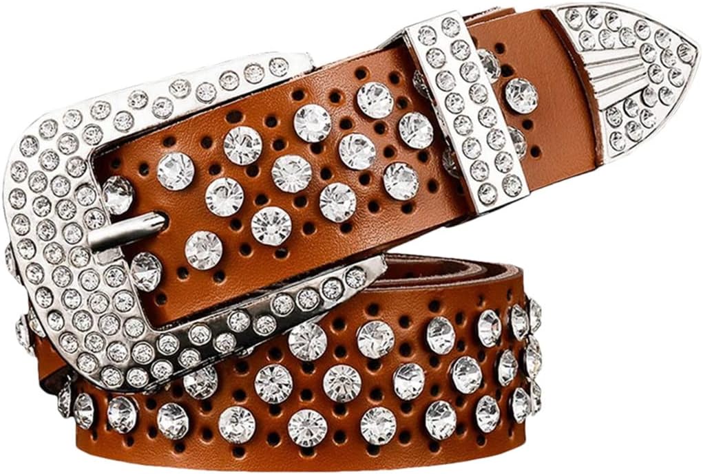 Genuine Leather Rhinestone Belts For Women Luxury Pin Buckle Belt Second Layer Cow Skin Strap Width 3.3Cm