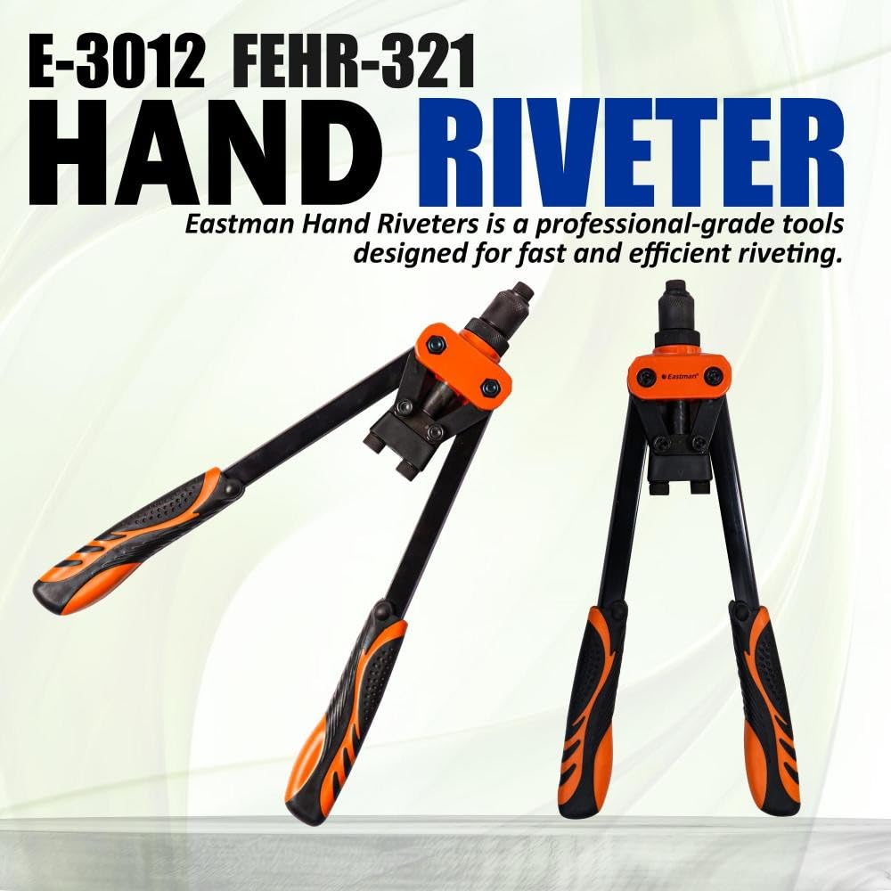 Eastman Hand Riveters 321 mm Pop Rivet Gun Fast Hitting Professional Chrome Handled Riveting Tool for Metal Furniture Automotive Home Workshop (E-3012)