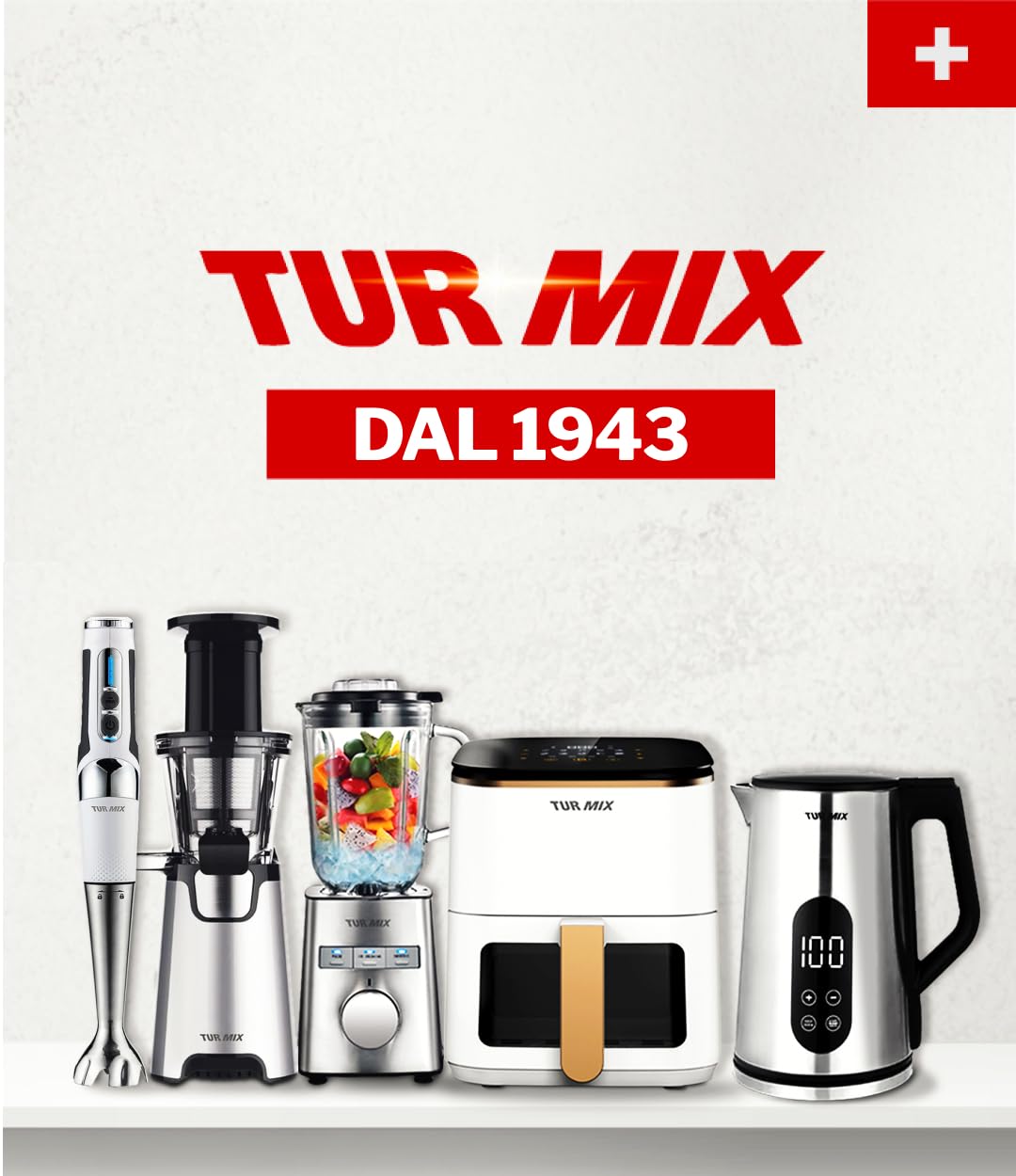 Turmix CX 422 Frullatore a immersione professionale – Frullatore a batteria in acciaio inox 1800W con accessori: tritatutto, frusta, bicchiere e base – Mixer cucina senza fili ricaricabile