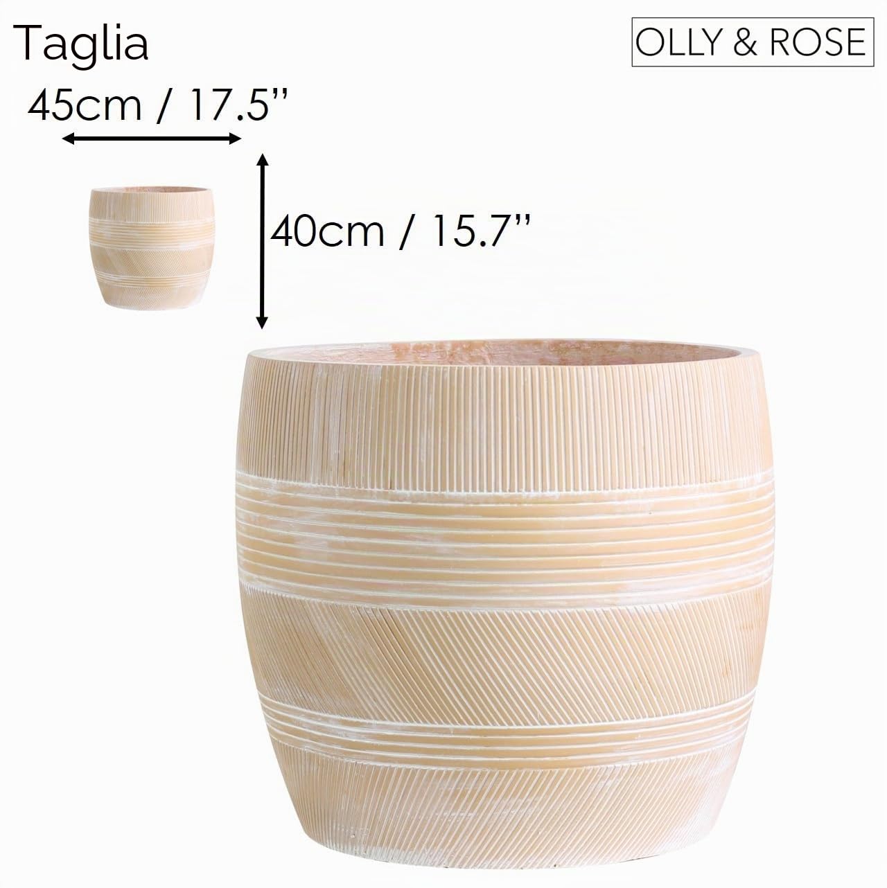 Olly & Rose Vaso per Piante Extra Grande a Motivo - Vaso da Giardino in Terracotta in Fibra di Cemento Ceramico - Vaso XL per Fiori - H 50 cm x D 44 cm
