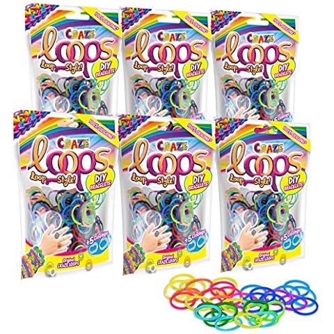 CRAZE LOOPS Gummis XXL Set Loom Bänder 6x 100er Gummibänder Armbänder selber machen Kinder Bänder zum basteln Verschiedene Farbkombinationen 29503 Cover