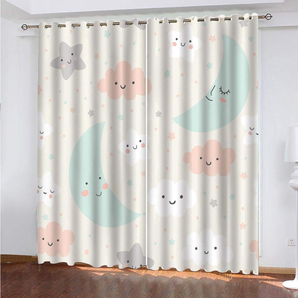 Blackout Ojal Superior Cortinas - Estrellas, Luna, Nubes para Familia Niños Adolescentes Utilizado En Dormitorio, Habitación Infantil O Cuarto De Estar,Se Vende como 2 Paneles
