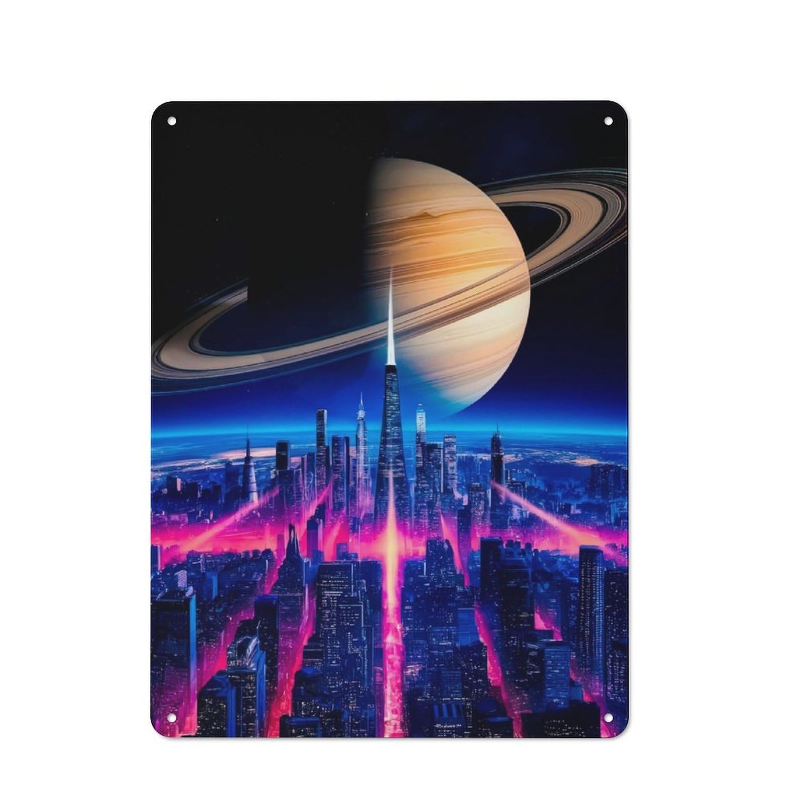 Junmoney Neon Skyline Universe Printed Metal Sign 40X30cm For Guest Room Or Hallway, Suited To Home Decor Collectors