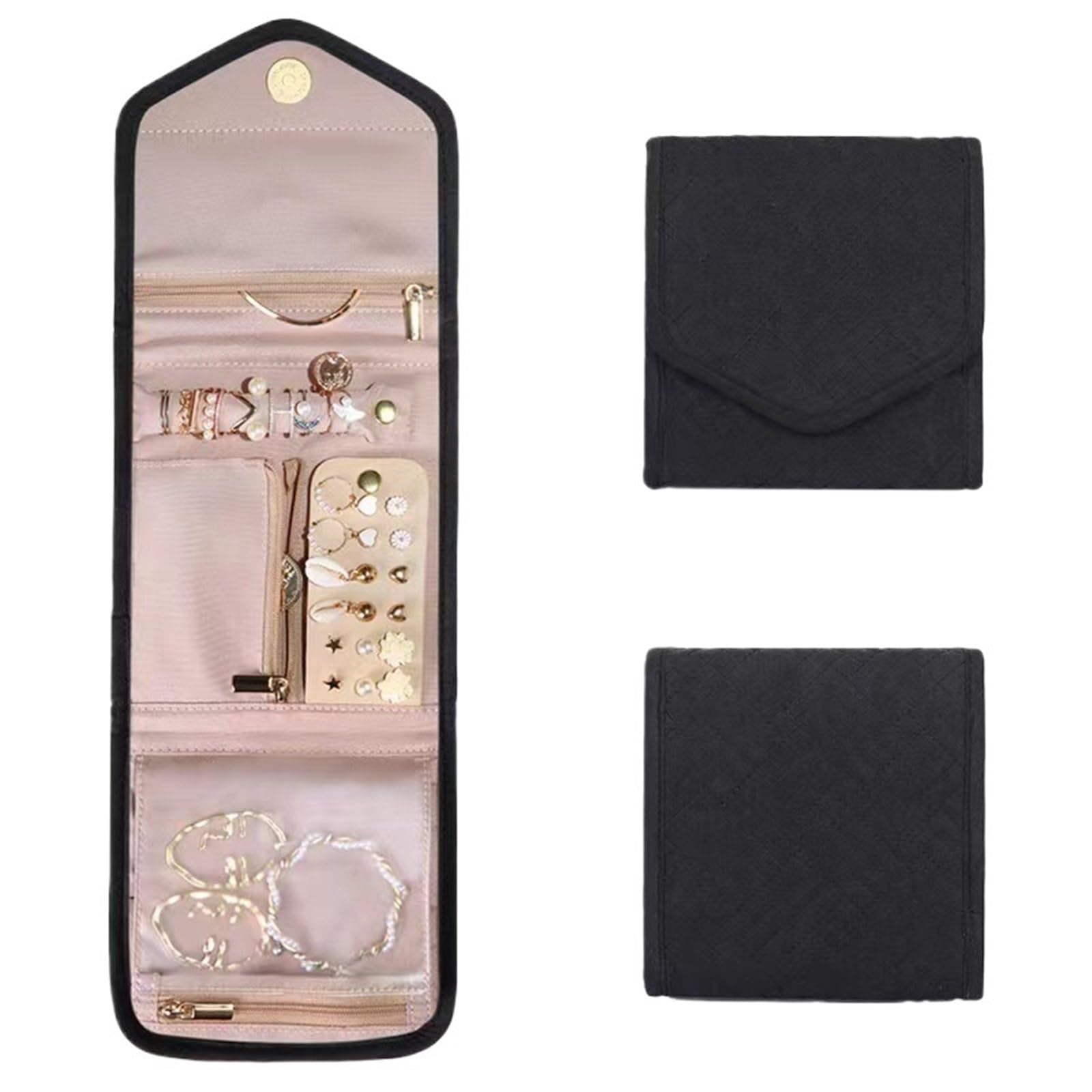 RUWLFE 1Pcs Foldable Jewelry Bag, Portable Travel And Home Storage, Necklace for Rings, Necklaces, Earrings(Black)