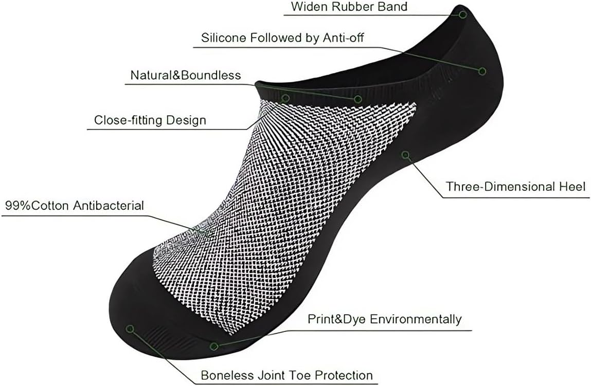 Faustine No Show Socks Ankle Low Cut Socks for Mens, Non Slip, 8 Pairs 16 Pairs