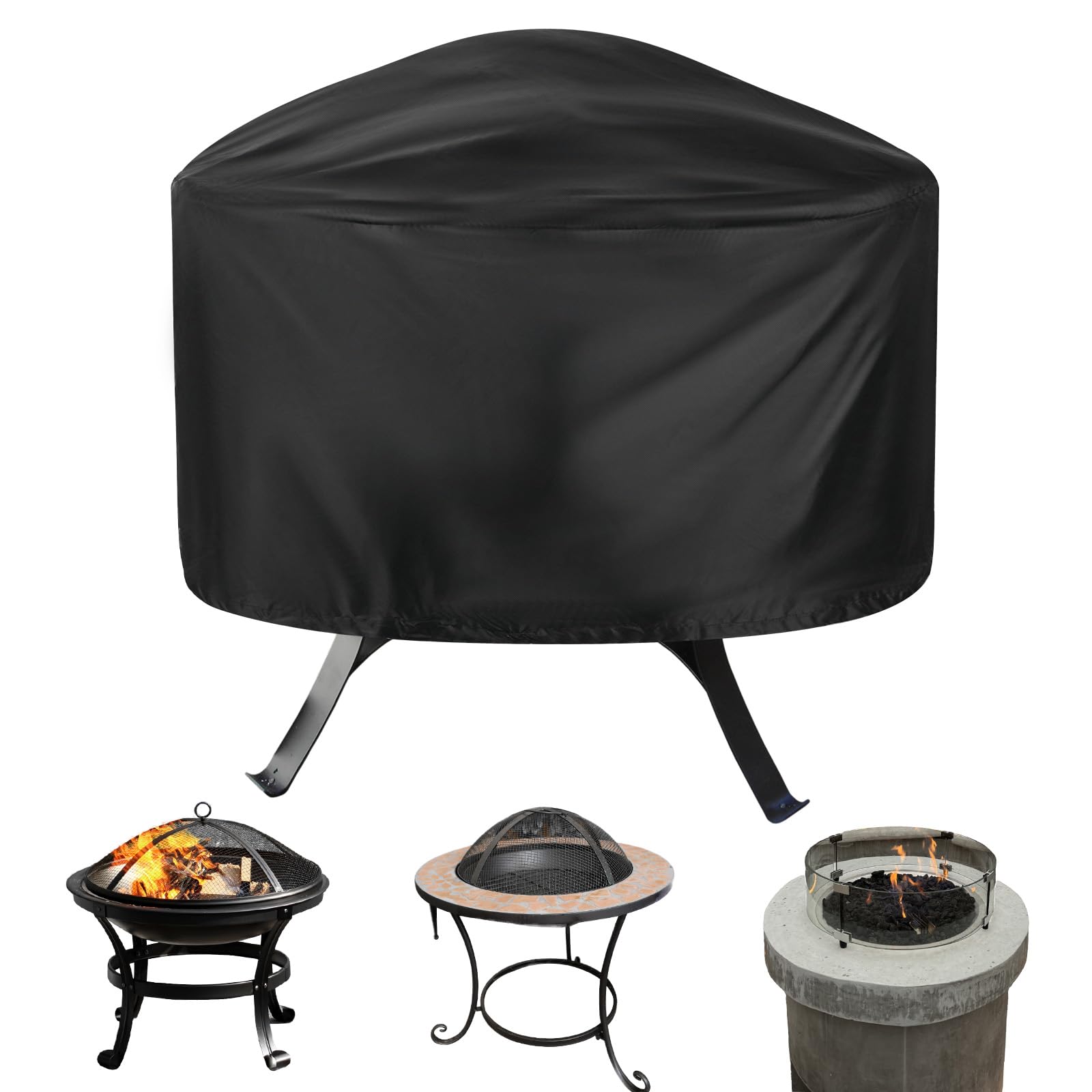 M METERXITY Round Outdoor Fire Pit Cover, 33" x 16" (Dia x H) Patio Fire Pit Table Cover