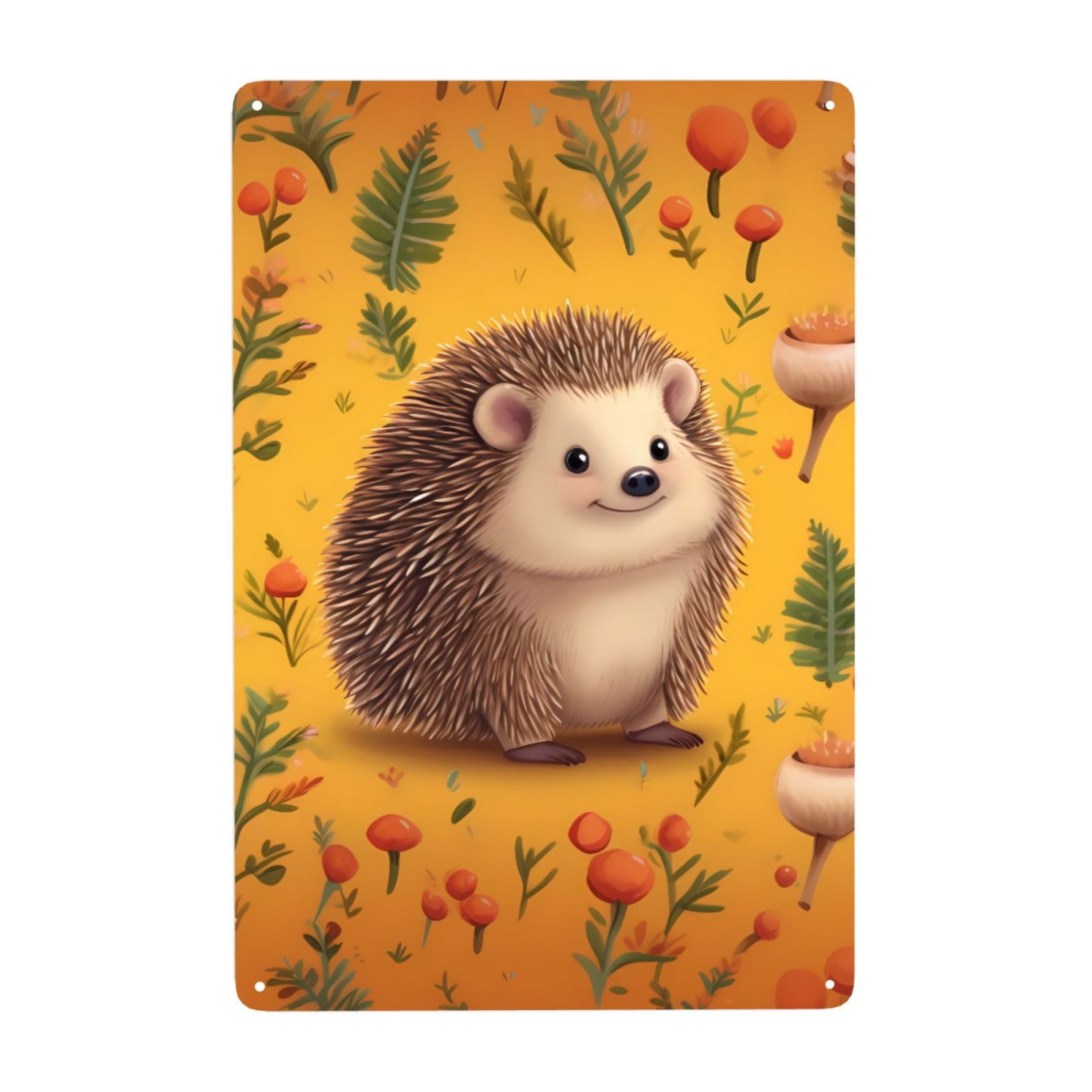 Fodpand White Vintage Tin Signs Metal Retro Wall Art Decor - Wall Hanging Decorative Plaque 8X12 Inch, Hedgehog Metal Signs For Home Yoga Cafes, Funny Metal Poster For Gifts