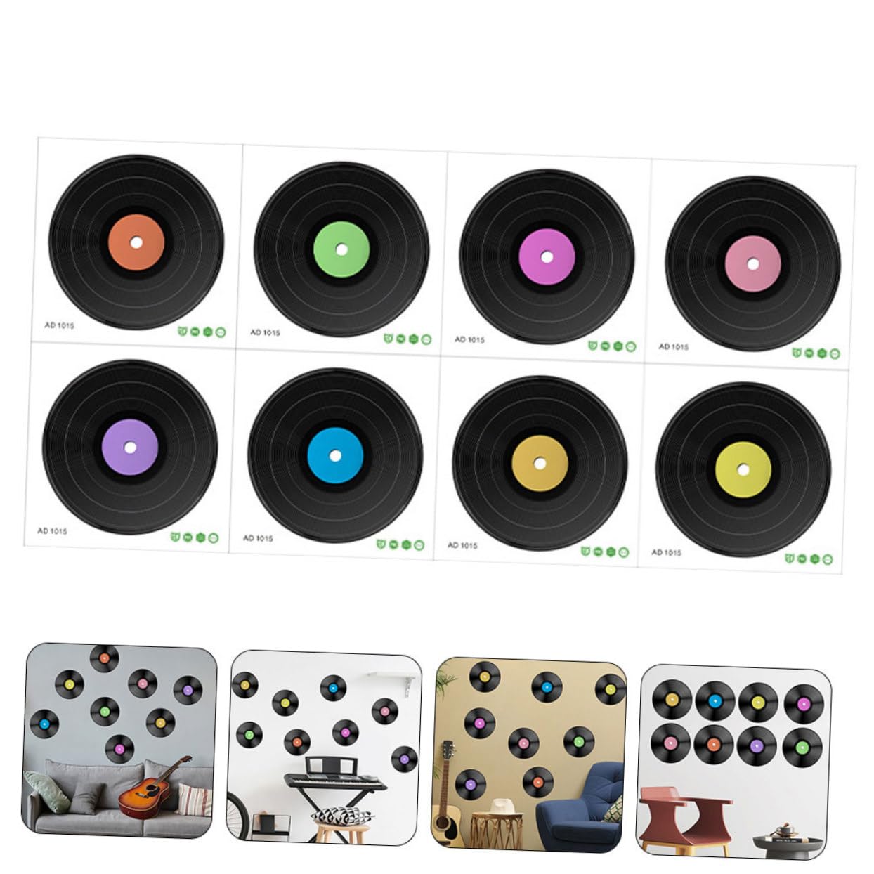 SHINEOFI 3 Set Adesivo da parete per in vinile decorazione di da parete annata adesivi decorazione della parete CD arredamento della stanza della musica Adesivo a parete pvc
