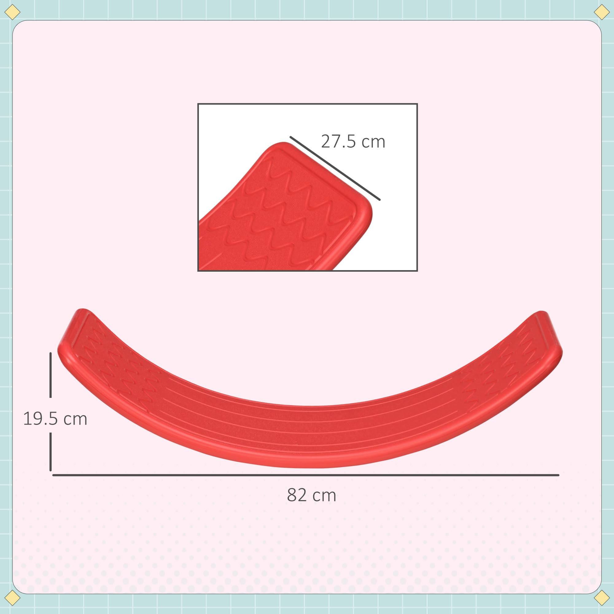 ZONEKIZ Balance Board Kinder Wackelbrett, Trittstein, Montessori Spielzeug für Kinder, Kinderzimmer Spielzeug, für Alter 3-6 Jahre, 82 x 27,5 x 19,5cm - Rot