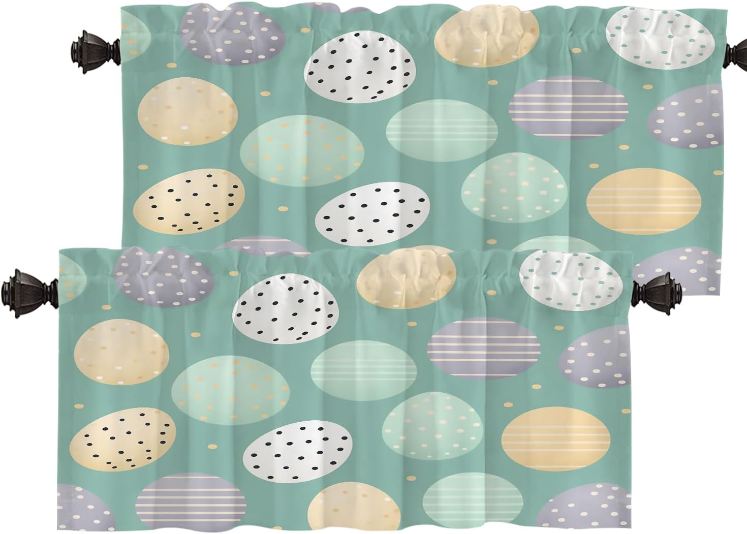 Batmerry Easter Eggs Patterns Valance Curtains, Colorful Easter Egg Pattern Window Treatment Kitchen Valances Multilayer Polyester Blackout for Living Room/Bathroom, 2 Pack 52x18 inches