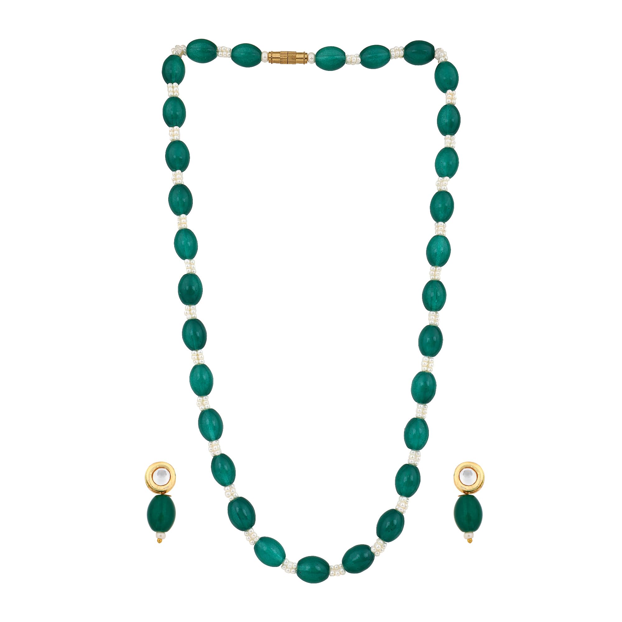 Mali Fionna Latest Stylish pearl Moti Mala Necklace with Matching Earrings for Women and Girls (Green) (B0CY26KZY2) Amazon Price History, Amazon Price Tracker