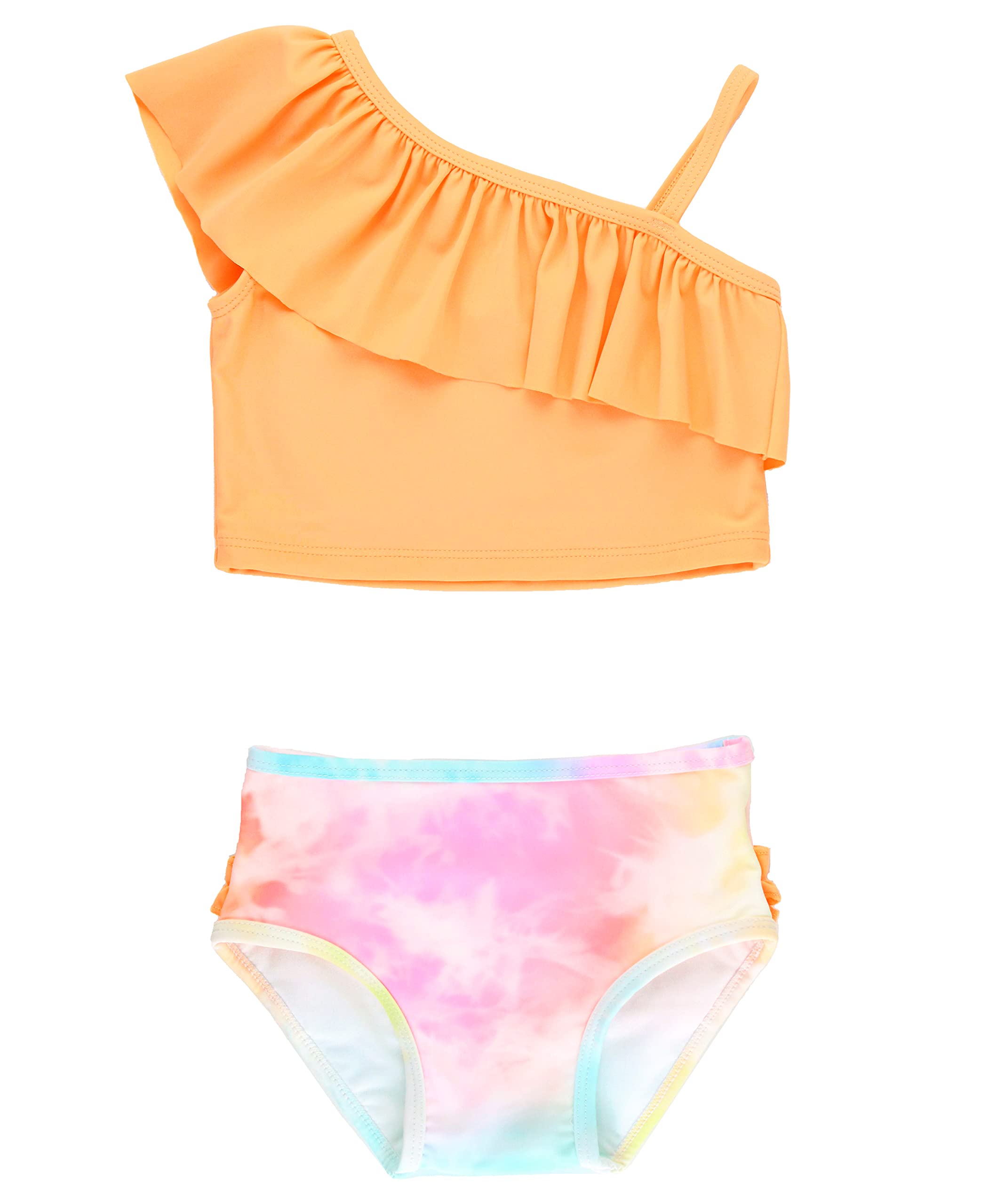 RuffleButts Girls UPF50+ Sun Protection One Shoulder Ruffle Tankini Two Piece Swimsuit