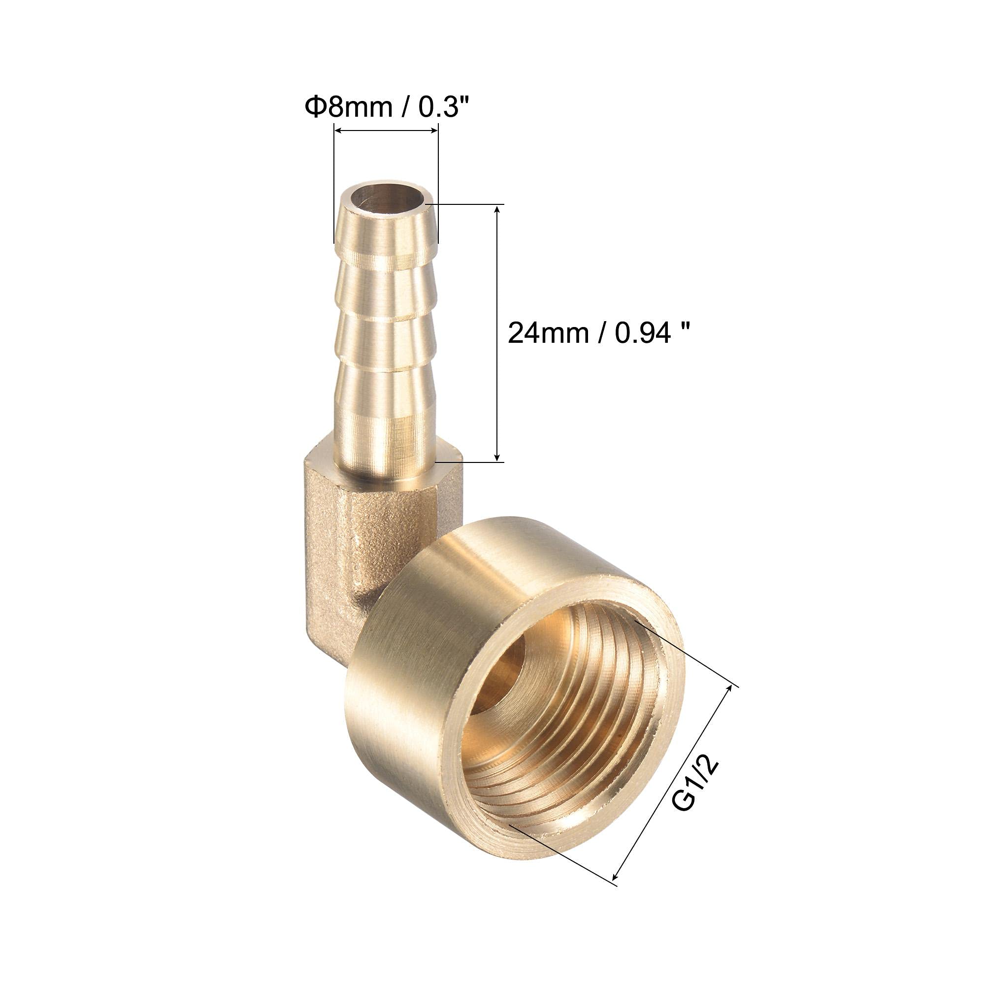 Raccordo in ottone per tubo in ottone, connettore, adattatore per tubo femmina 8 mm Barb x G 1/4 pollici, 2 pezzi