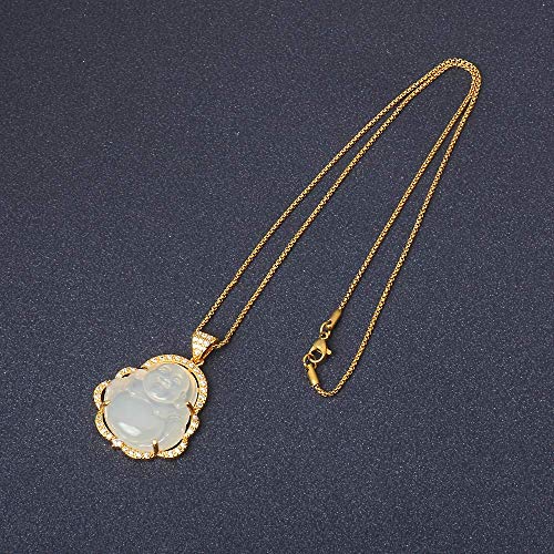 Image of ASGIFT Laughing Buddha Necklace Cubic Zirconia Green Jade Buddha Pendant with 18K Gold Plated Chain Lucky Buddha Necklace Jewelry Gift