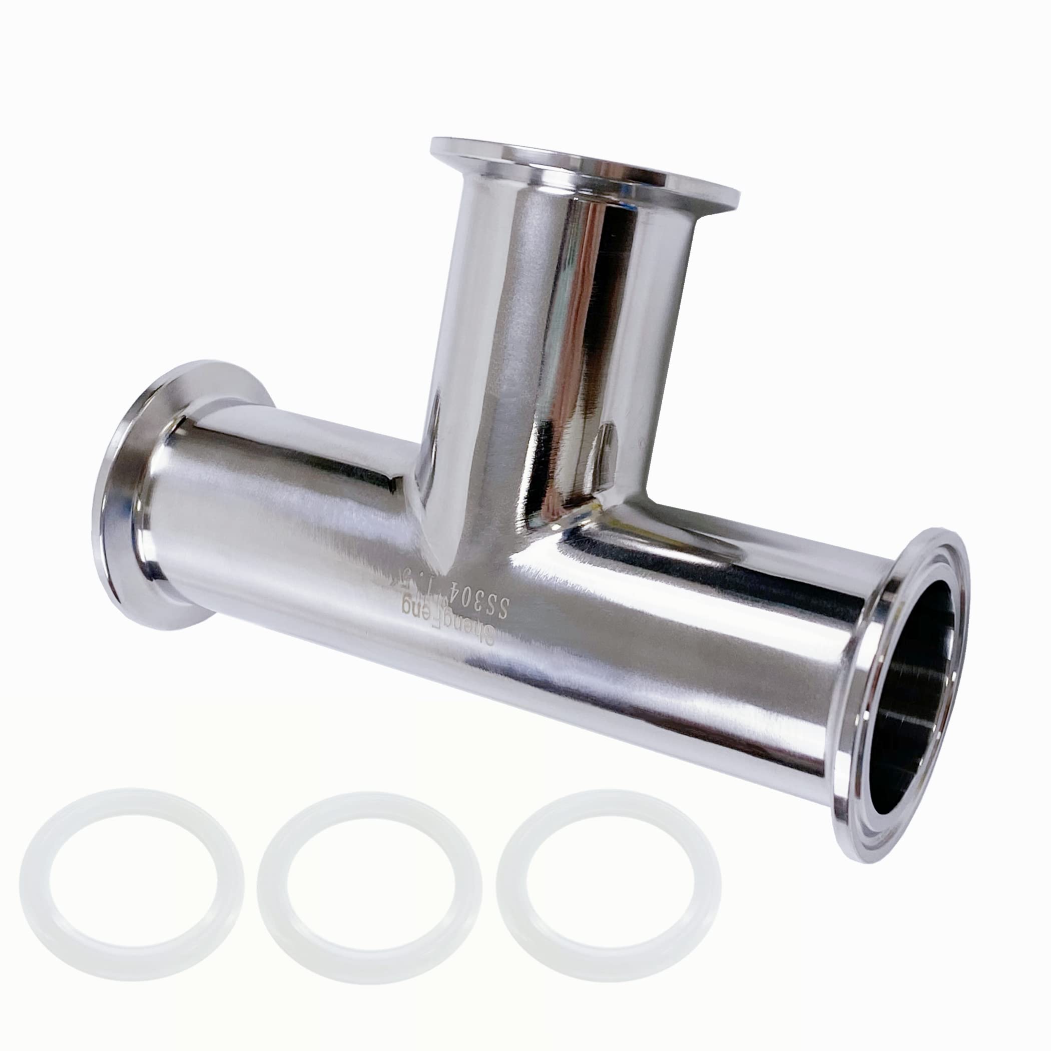 1" Tri Clamp Tee 3 Way Stainless Steel 304 Sanitary Fitting tri-clamp with 3 Silicone Gaskets, Pipe OD 25mm (Ferrule OD 50.5mm)
