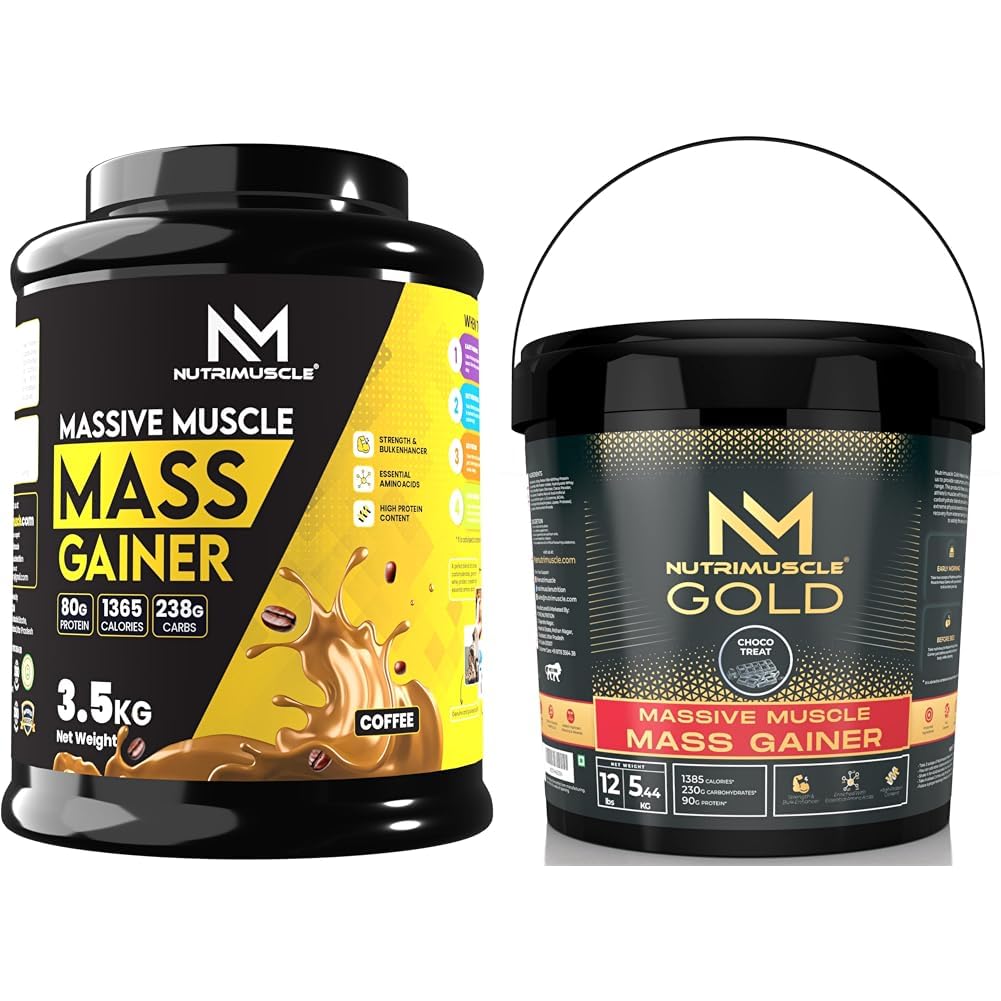Nutrimuscle Massive Muscle Mass Gainer - 3.5 Kgs - Coffee Flavour For Muscle & Mass Gain - Contain | Nutrimuscle Massive GOLD Muscle Mass Gainer - 12 Lbs - 5.44 Kgs Choco Treat | Contains Complex Car-image-44