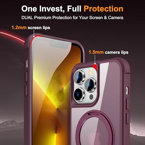 Miniatura 7 de Funda para iPhone 1213 Pro Max con soporte de anillo magnético giratorio de 360 compatible con MagSafe protección de grado militar translúcida mate