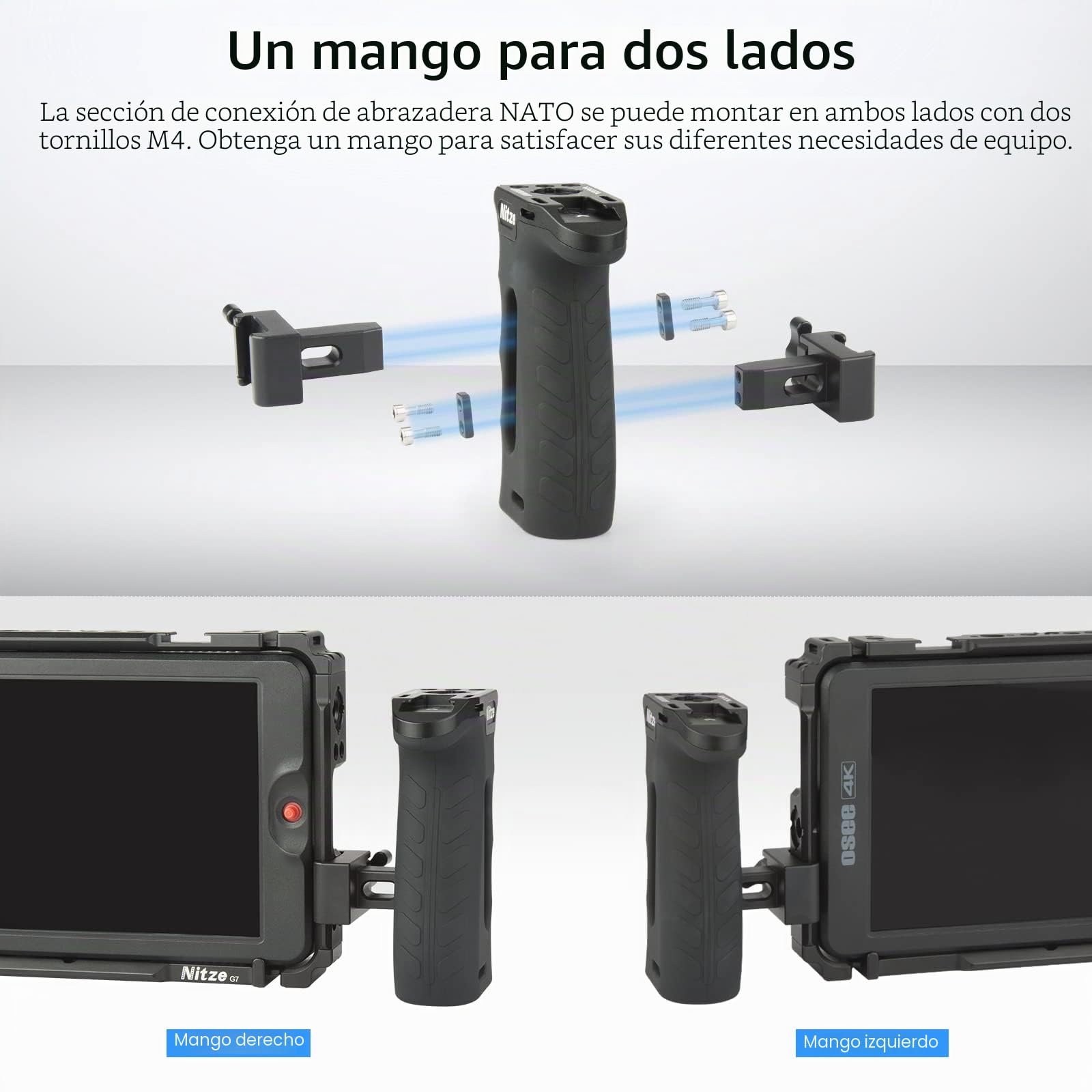 Nitze Mango Lateral con NATO Abrazadera, Side Handle Ergonómica para Mano Izquierda o Derecha, Empuñadura Lateral Ajustable hacia Arriba y hacia Abajo para Jaula de Cámara - PA29C
