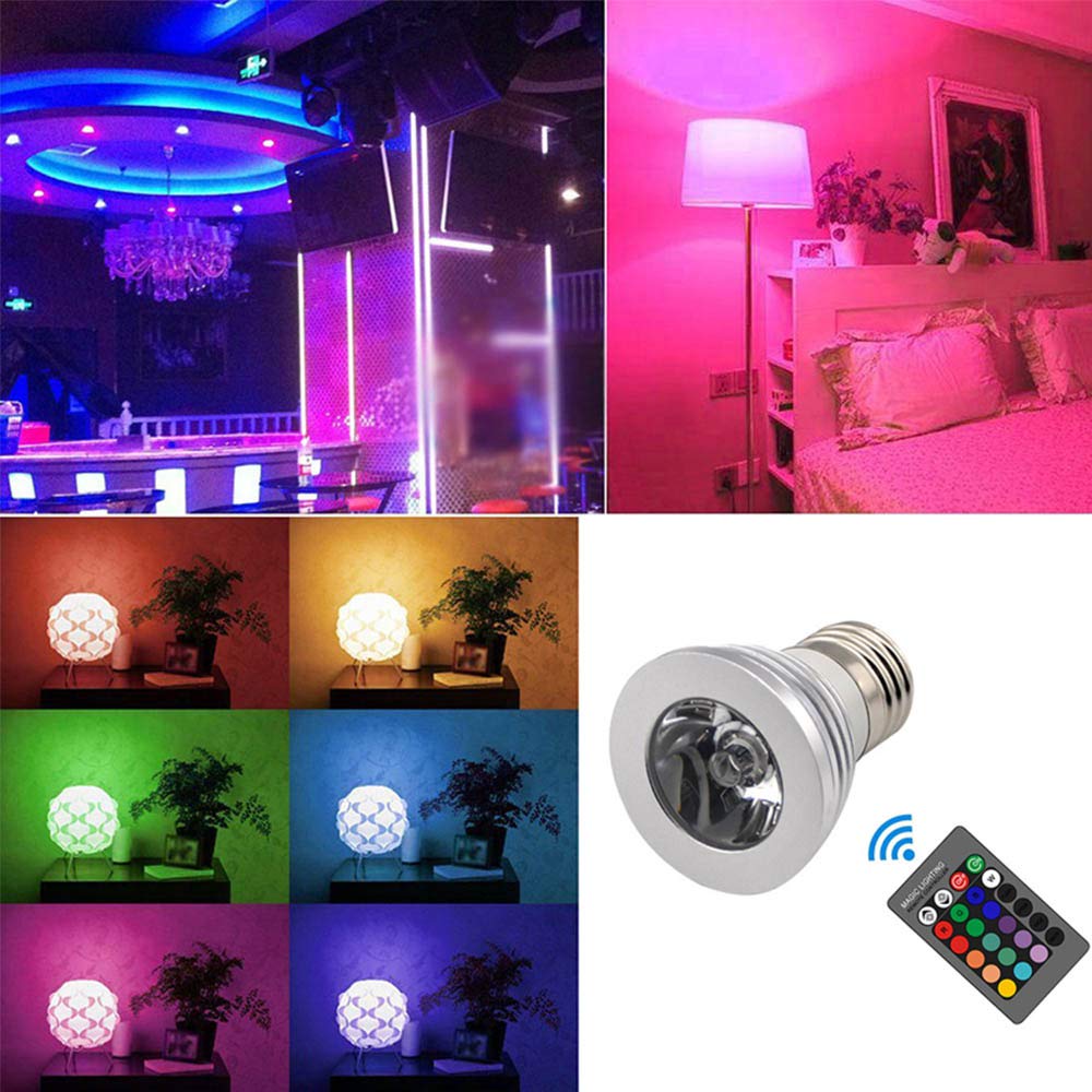 Generico Lampadina LED E27 con Telecomando, 3 W, 16 Colori a Scelta, con Funzione di Memoria, faretti a Risparmio energetico, Illuminazione d'atmosfera, Confezione da 6 lampadine