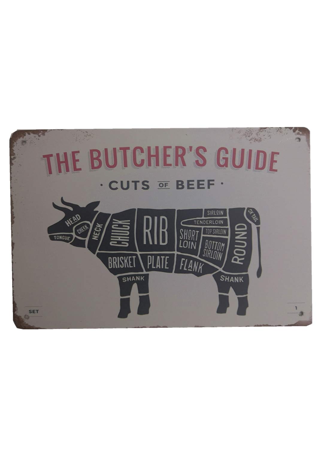 AIQIBAO Metal Vintage Tin Sign Decor The Butcher's Guide for Restaurant Bar Pub Shop Funny Retro Wall Art Sign 12