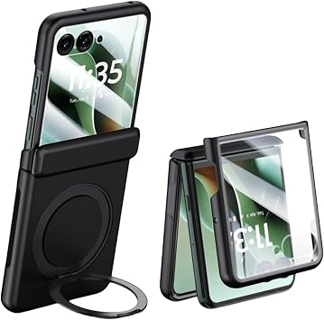 Case for MOTO Razr 60 Ultra, Shock-Resistant and Stylish Razr Ultra 2025 Case with Built-in Screen Protector, Center Hinge Protection, with Finger Ring Holder for Razr 60 Ultra,Black