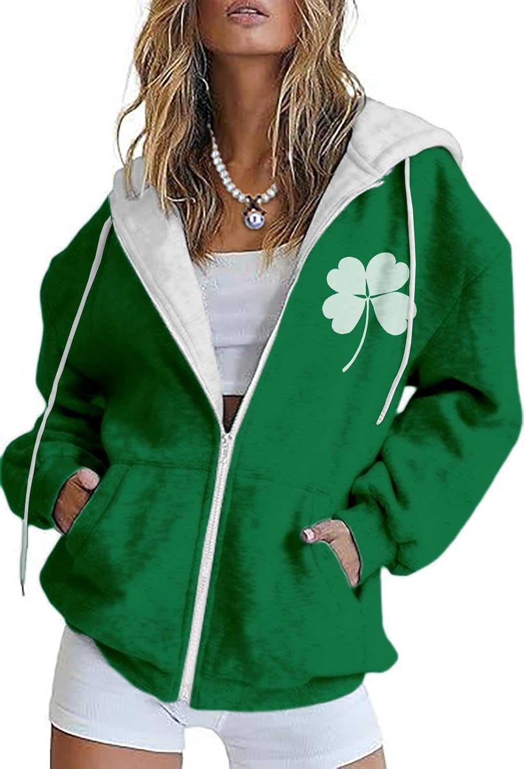 DMOYALA Oversized Zip Up Hoodie for Women Spring Long Sleeve Sweatshirts 2025 Trendy St Patricks Day Shirts with Pockets