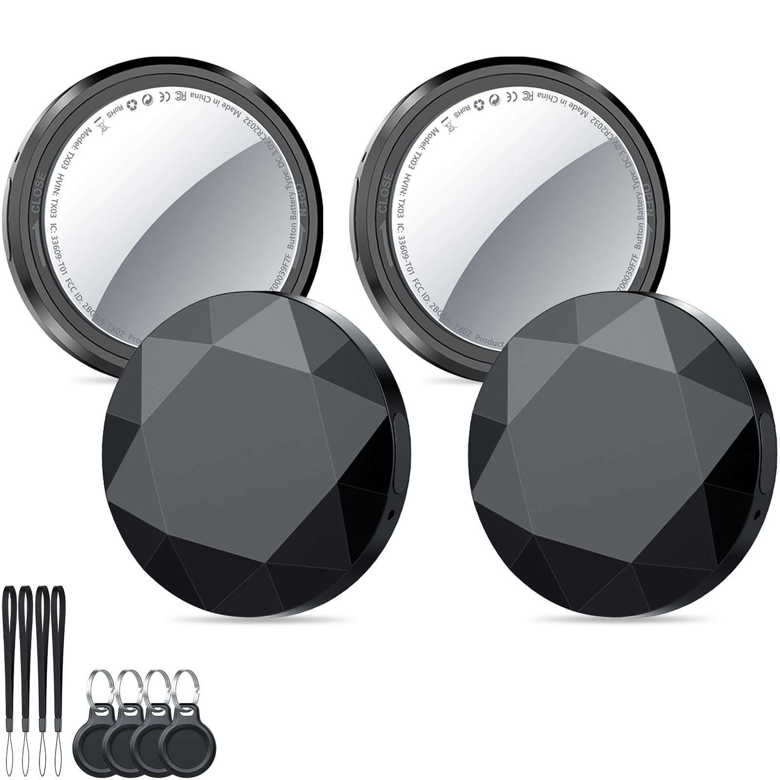 Tracker Tag 4 Pezzi, Nero | Smart Tracker Funziona con Apple Dov'è App (solo iOS), Batteria Sostituibile Bluetooth Trova Oggetti, Localizzatore Chiavi per Chiavi/Bagagli