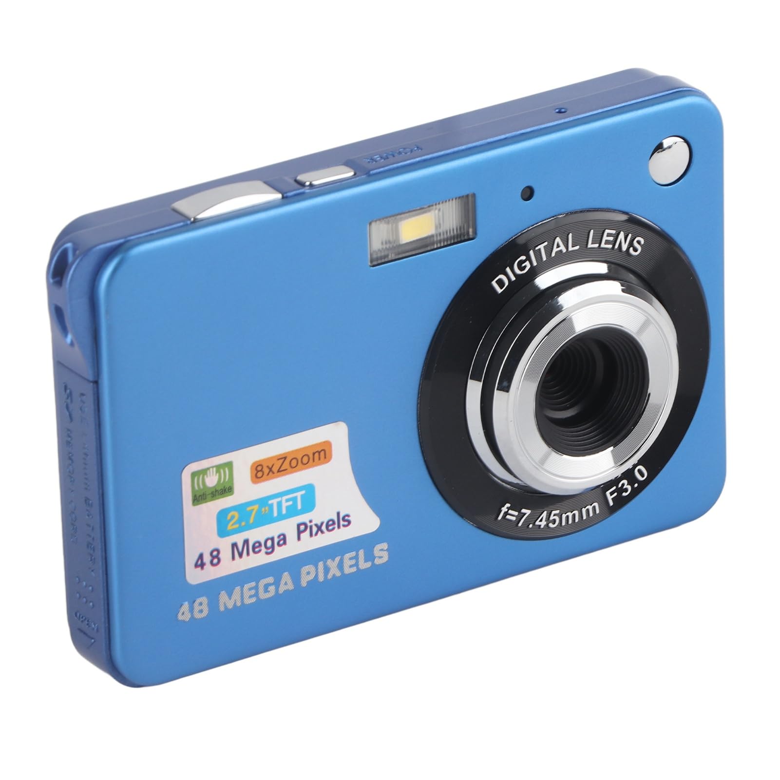 4K Digital Camera, 48MP 2.7in LCD Display Video Camera, 8x Zoom Anti Shake Vlogging Camera for Photography Continuous (Blue)