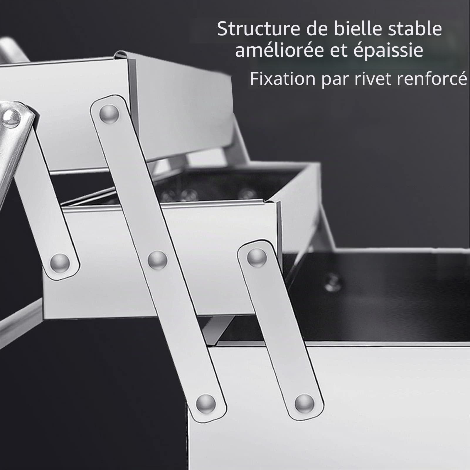 Boîte à Outils en Acier Inoxydable avec 5 Plateaux Pliables Organisateur de Rangement pour Outils de Bricolage Atelier et Garage