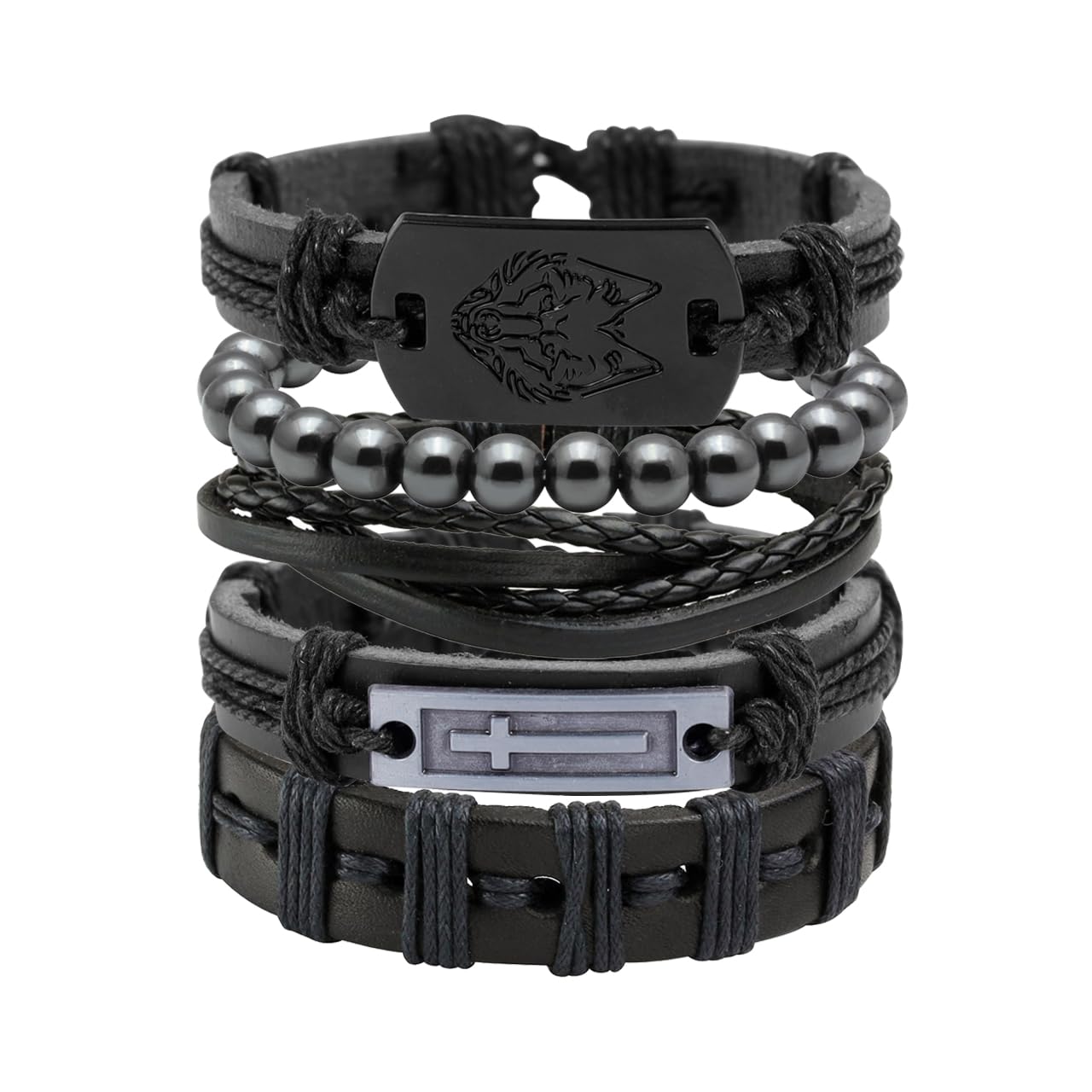 Manfnee Braided Leather Bracelet for Men Women Punk Cuff Wrap Bangle Bracelets Adjustable Black