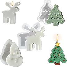 3 Stück Silikonformen Gießformen Weihnachten,Silikonform Weihnachten, Elch Schneemann Weihnachtsbaum Kerzengießform DIY Kerzenherstellung Form für die Herstellung von Kerzen