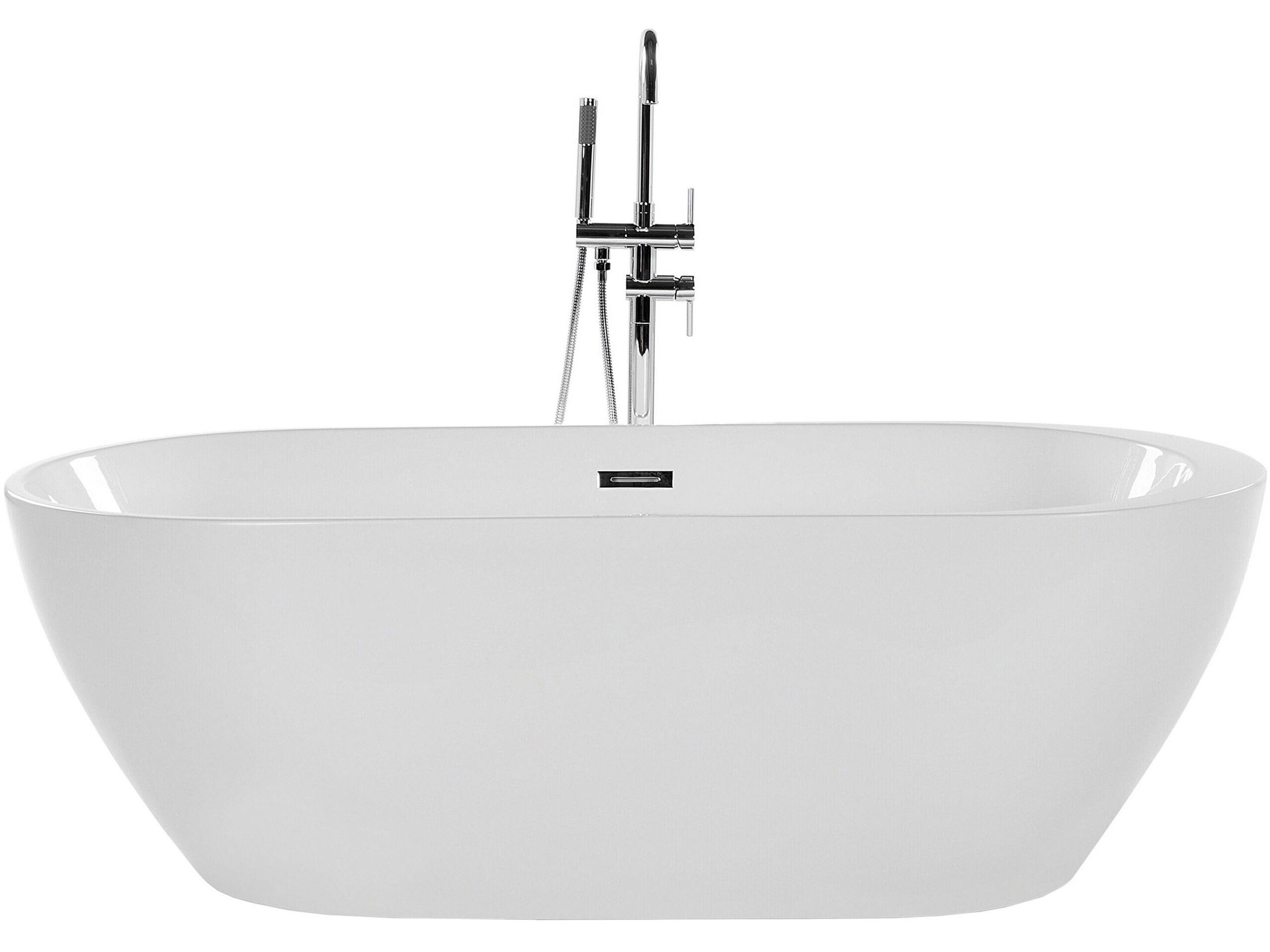 Baignoire Moderne Autoportante Ovale en Acrylique avec Système Trop-Plein 160 x 75 cm Blanche Nevis