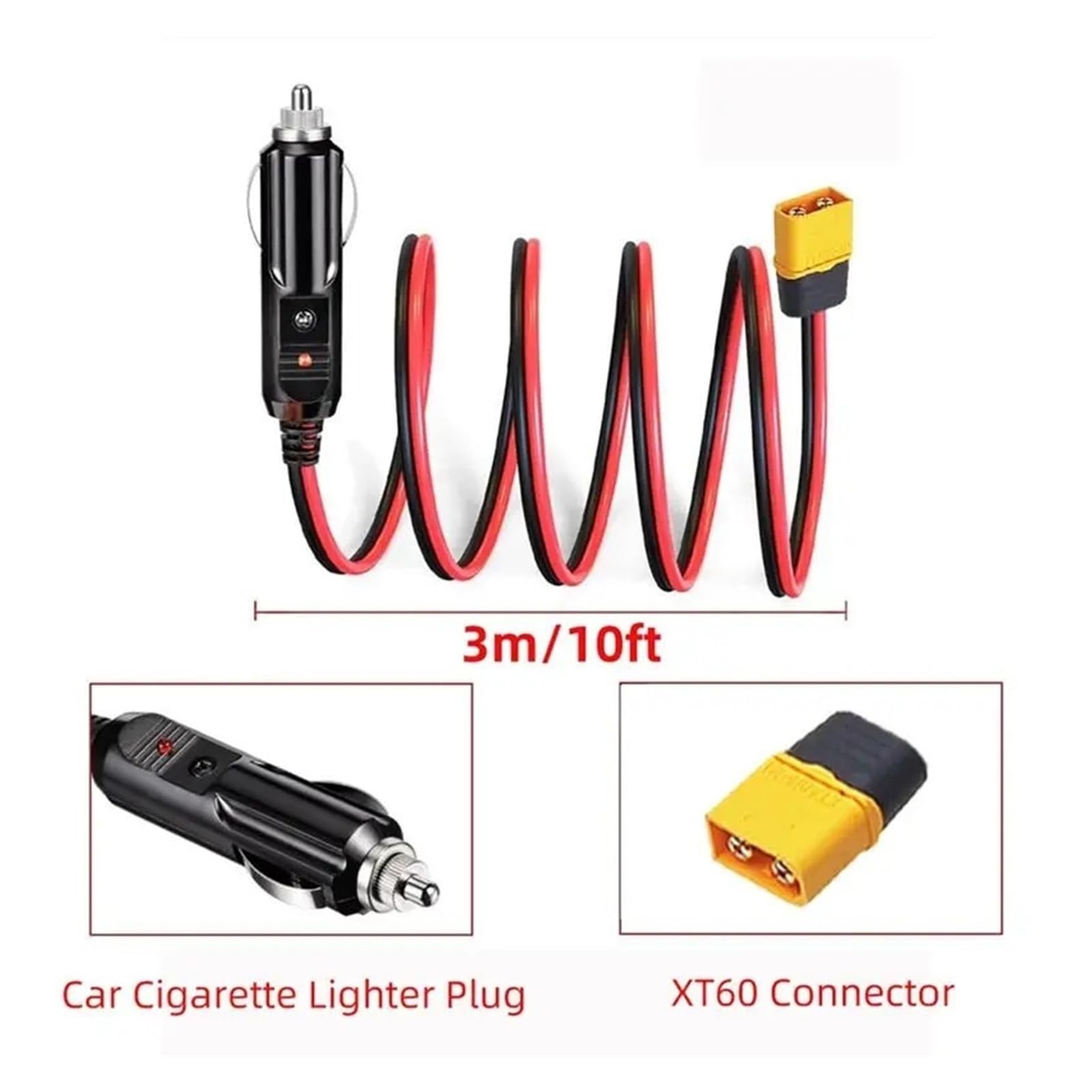 XT60 Câble allume-cigare 14 AWG 3 m 12 V 24 V Adaptateur de voiture