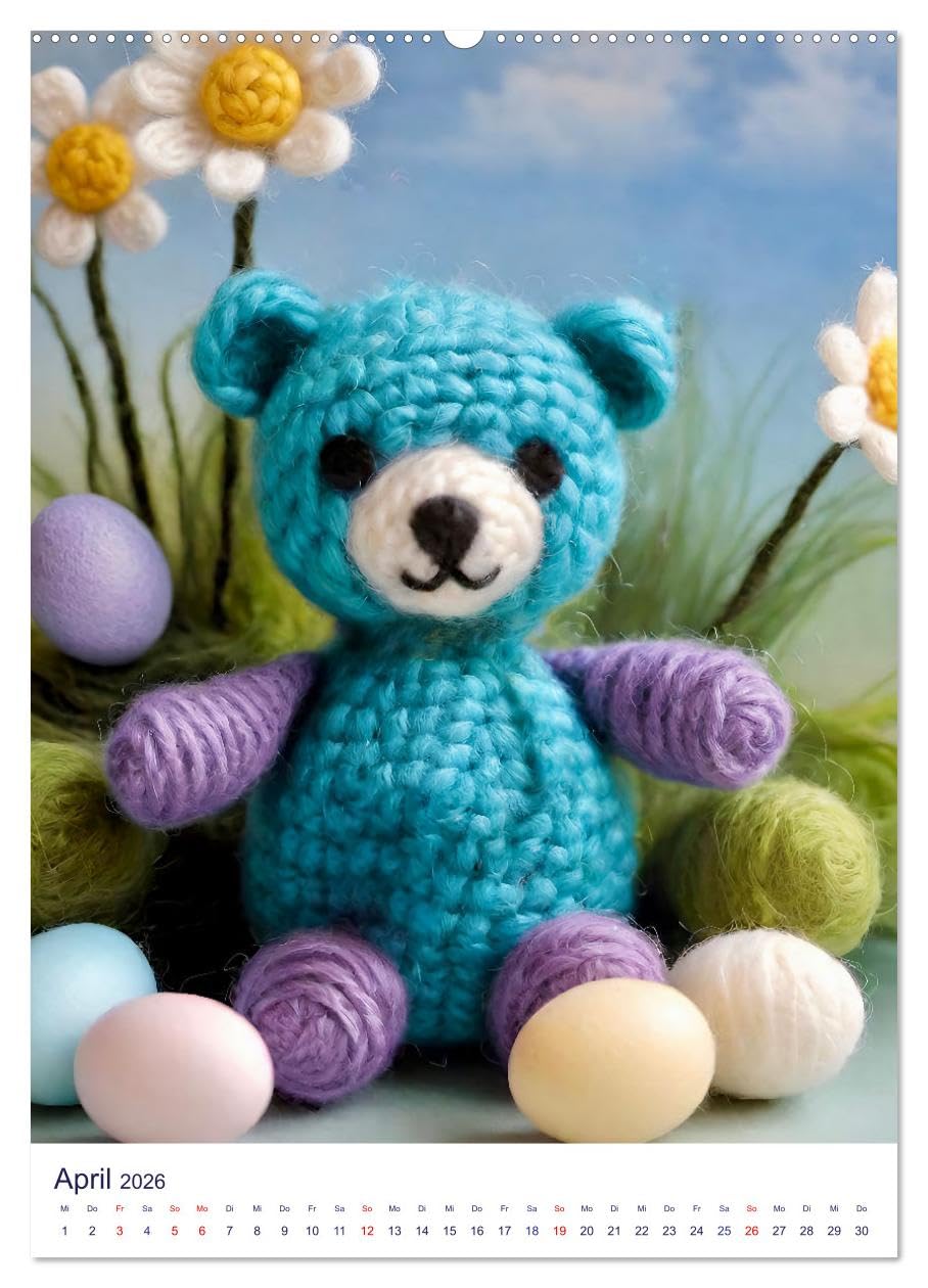 Teddys aus Wolle (hochwertiger Premium Wandkalender 2026 DIN A2 hoch), Kunstdruck in Hochglanz: Weich und wunderbar: Selbstgemachte Wollbären (CALVENDO Hobbys)