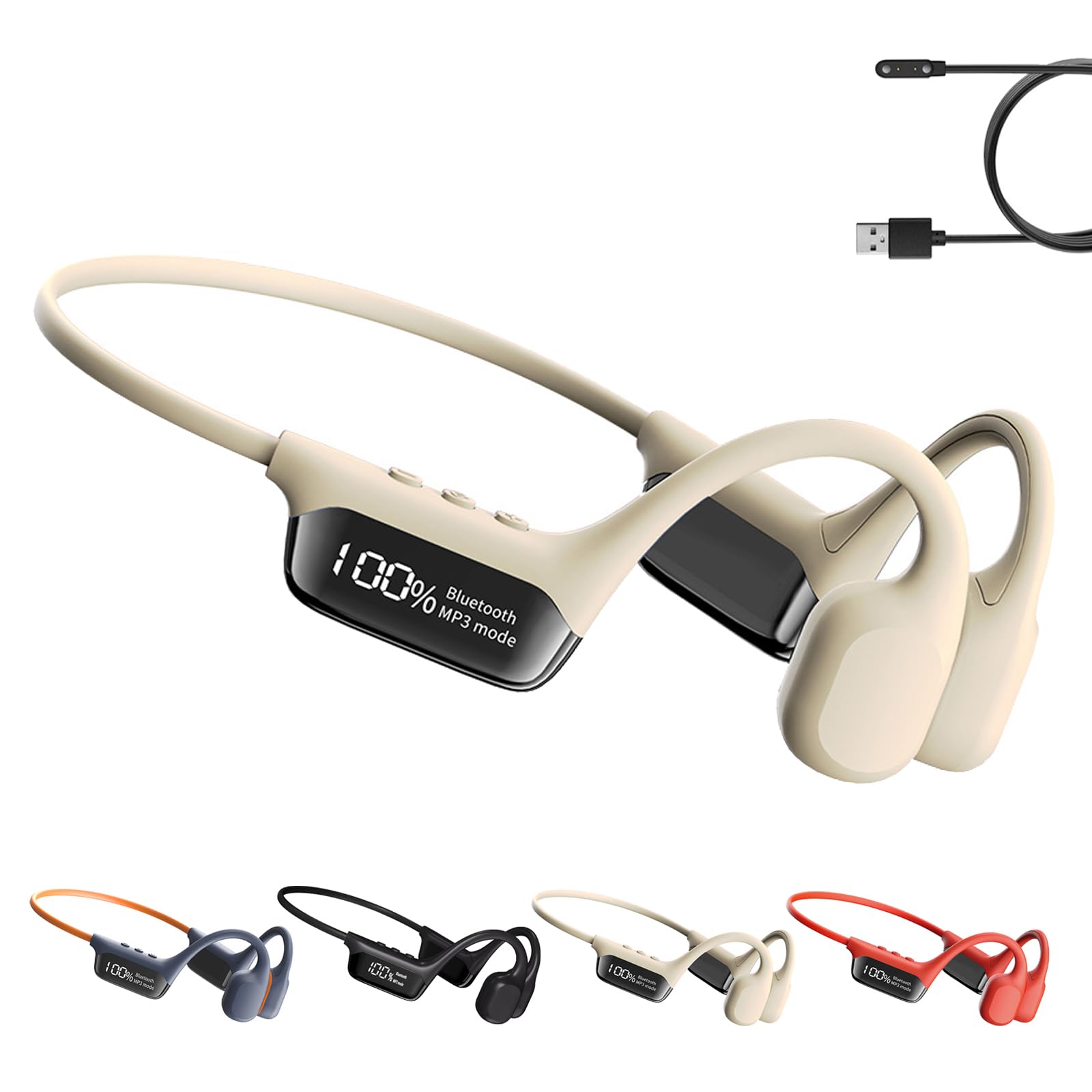 Sekoda Auriculares De Conducción Ósea, Resistentes Al Agua IPX8 (Beige)