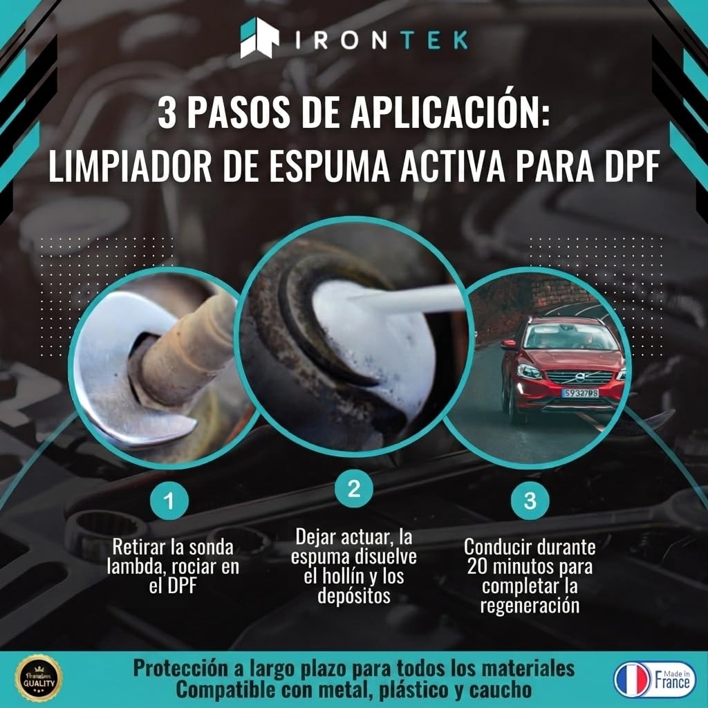 Limpiador Filtro de Partículas Diésel - IRONTEK - 400 ml | IT223 | Sin Desmontaje | Fórmula Mousse Activa | Tratamiento Curativo FAP