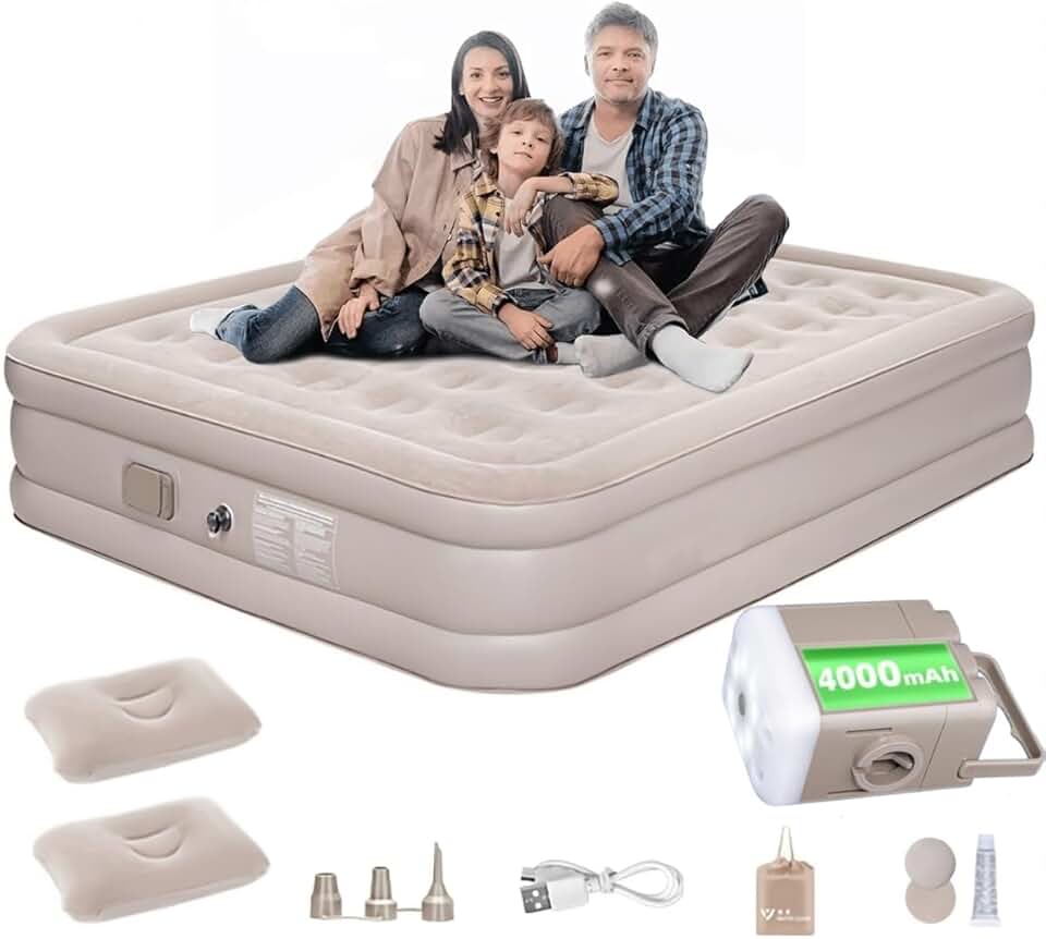 JOYFOX Colchão Inflável Queen Casal Cama De Campanha Bomba Inflável Com Bateria De Lítio Integrada 203 * 154 * 44cm
