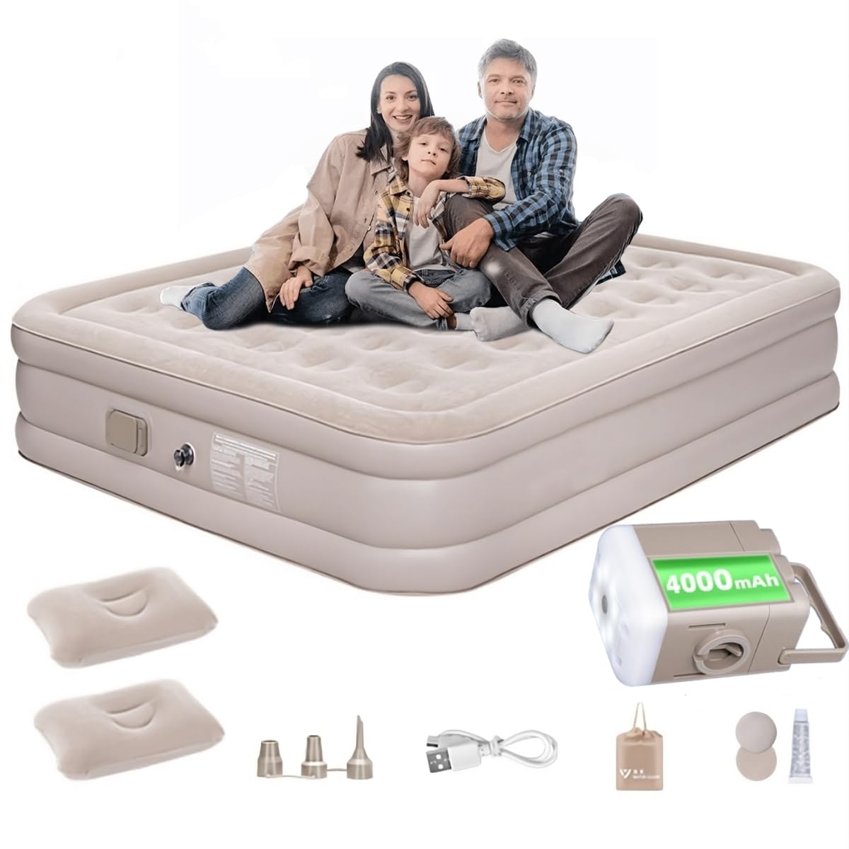 JOYFOX Inflatable Mattress Queen Double Campaign Bed Inflatable Pump With Built-in Lithium Battery 203 * 154 * 44cm-image-4